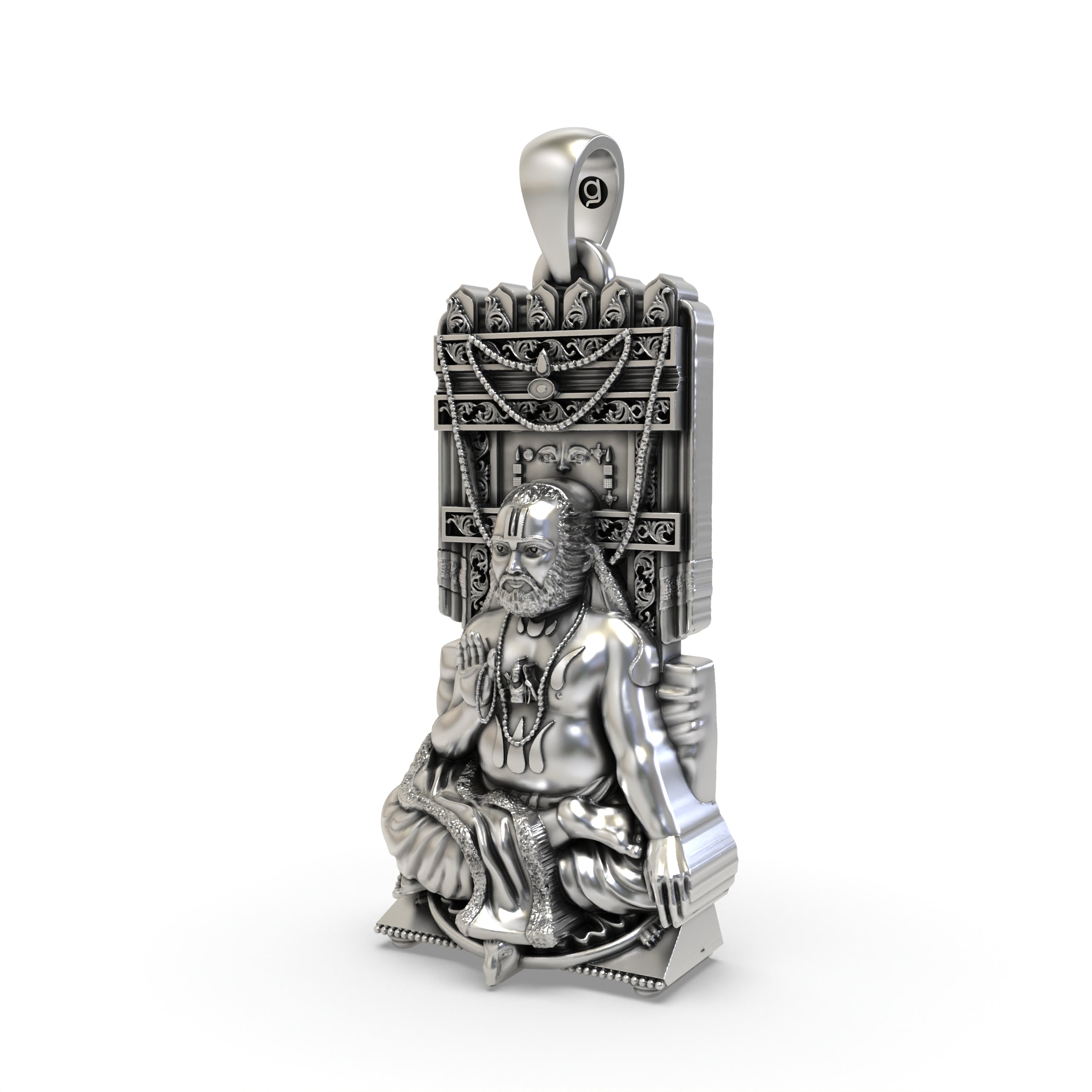 925 Oxidised Silver Raghavendra Tirtha Pendant | Antique Finish Spiritual Guru Locket
