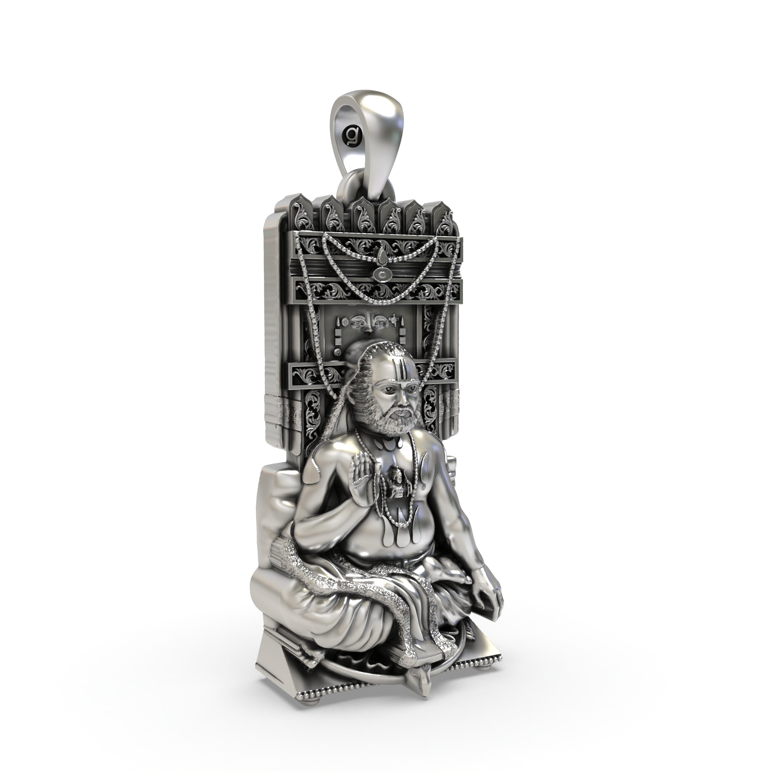 925 Oxidised Silver Raghavendra Tirtha Pendant | Antique Finish Spiritual Guru Locket