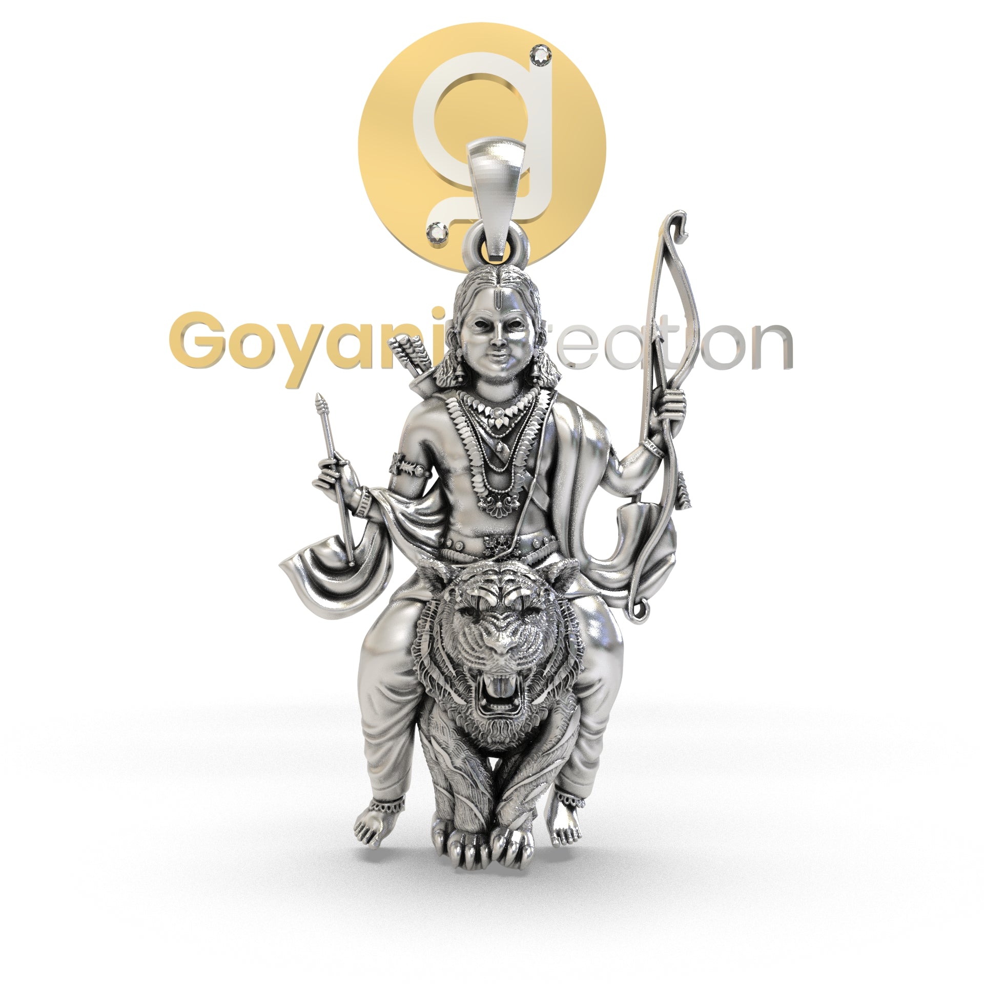 925 Silver Ayyappa Swamy on Tiger Pendant