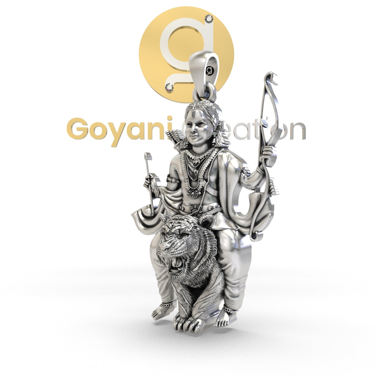 925 Silver Ayyappa Swamy on Tiger Pendant