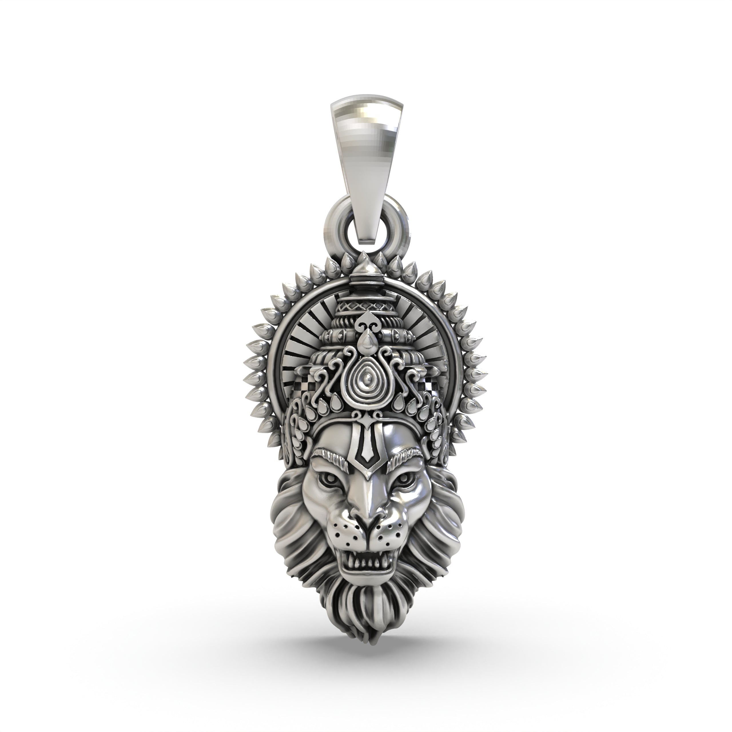 925 Silver Narasimha Face Pendant | Oxidised Antique Finish