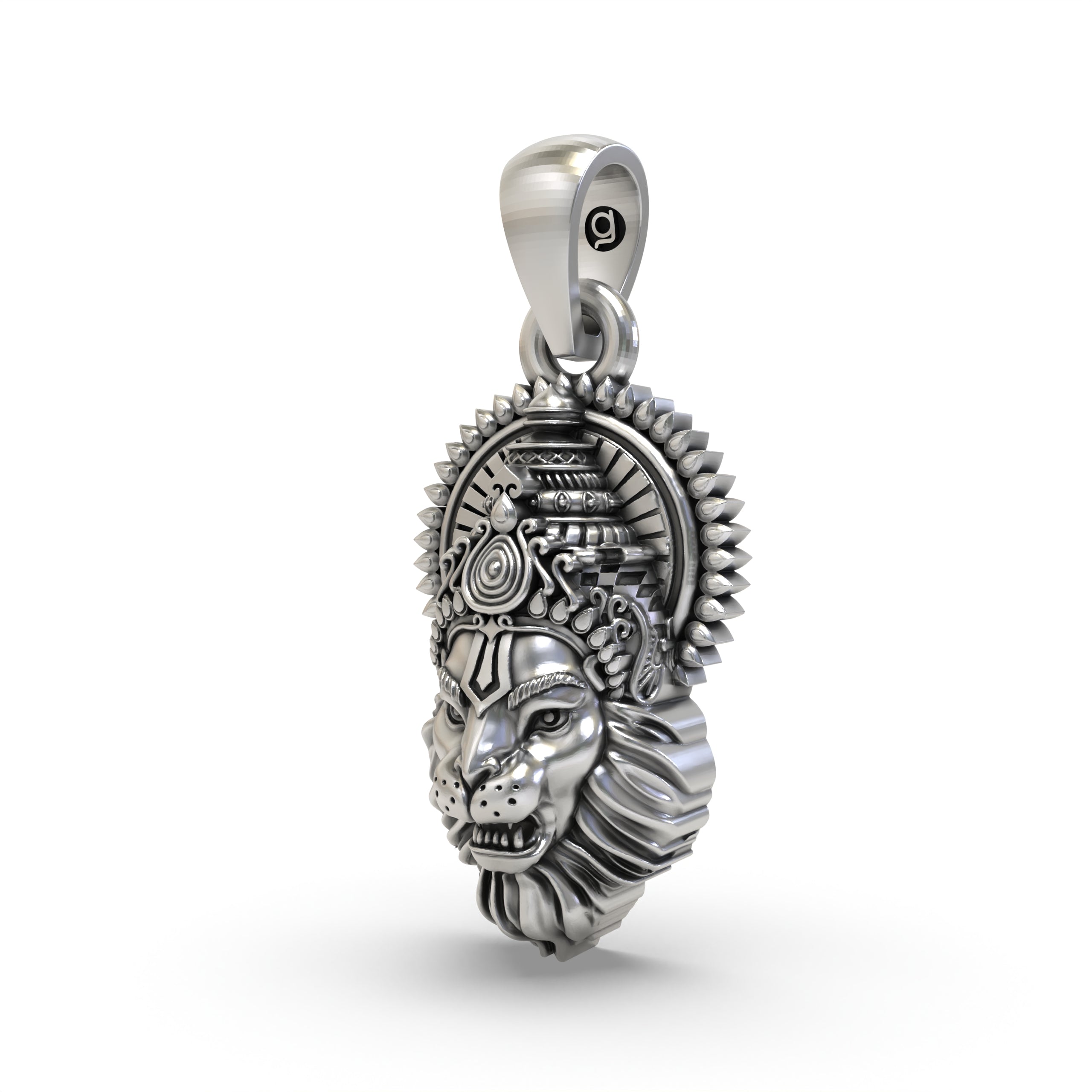 925 Silver Narasimha Face Pendant | Oxidised Antique Finish