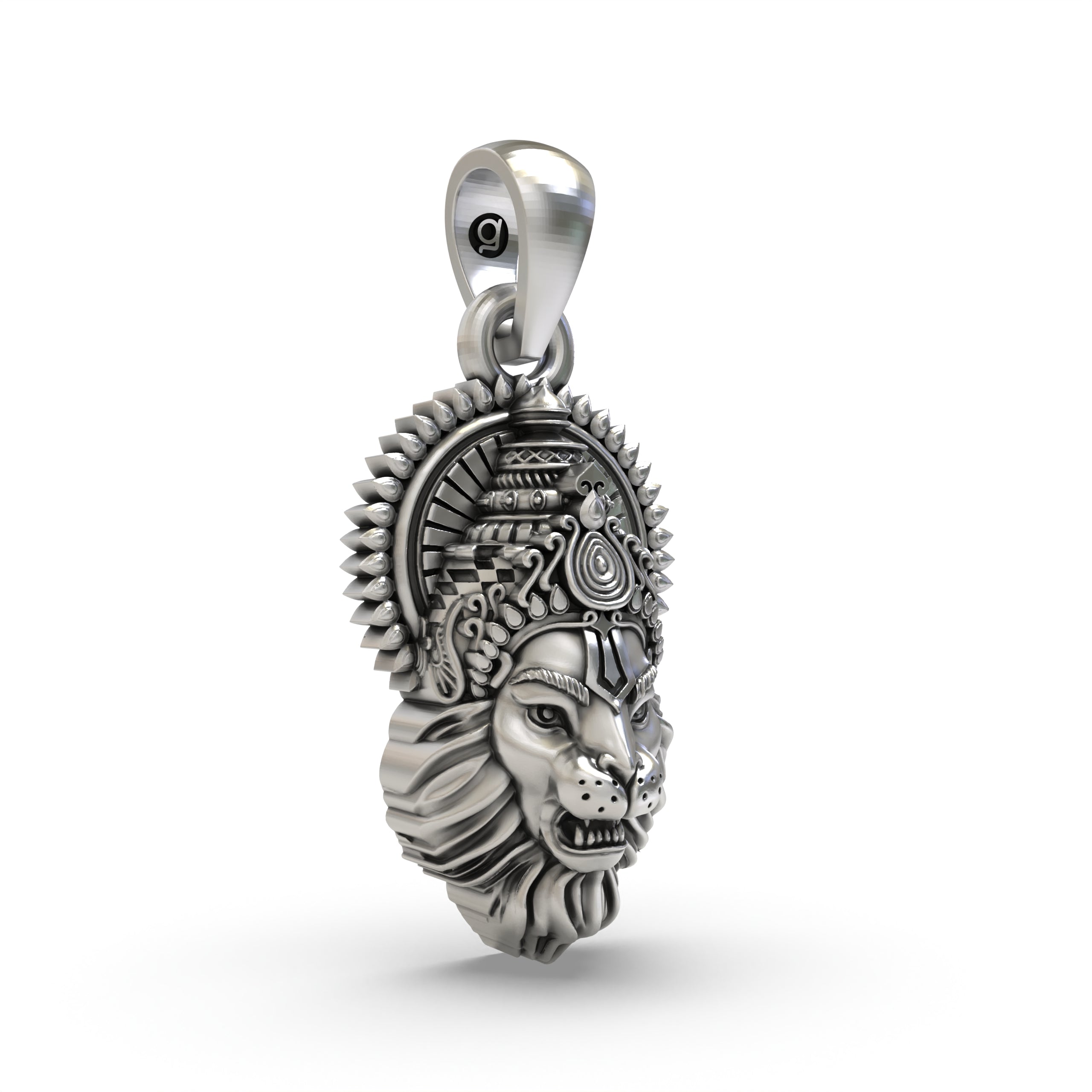 925 Silver Narasimha Face Pendant | Oxidised Antique Finish