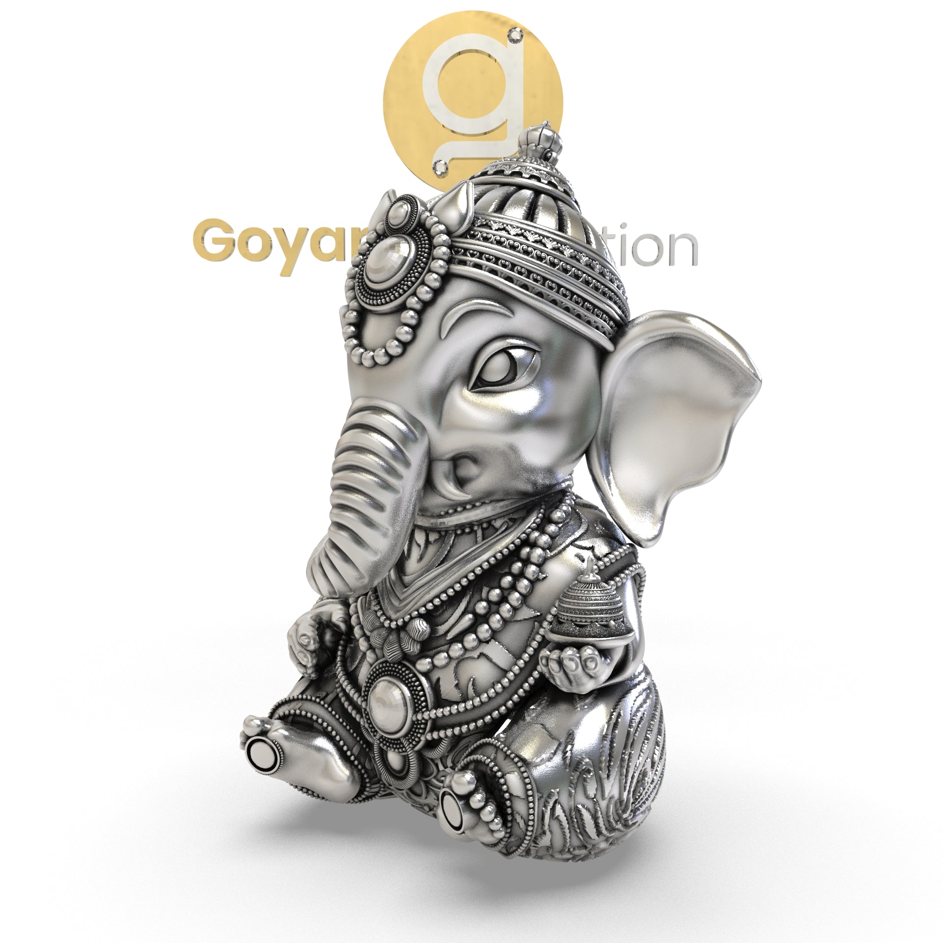 925 Silver Ganesha 3D Idol