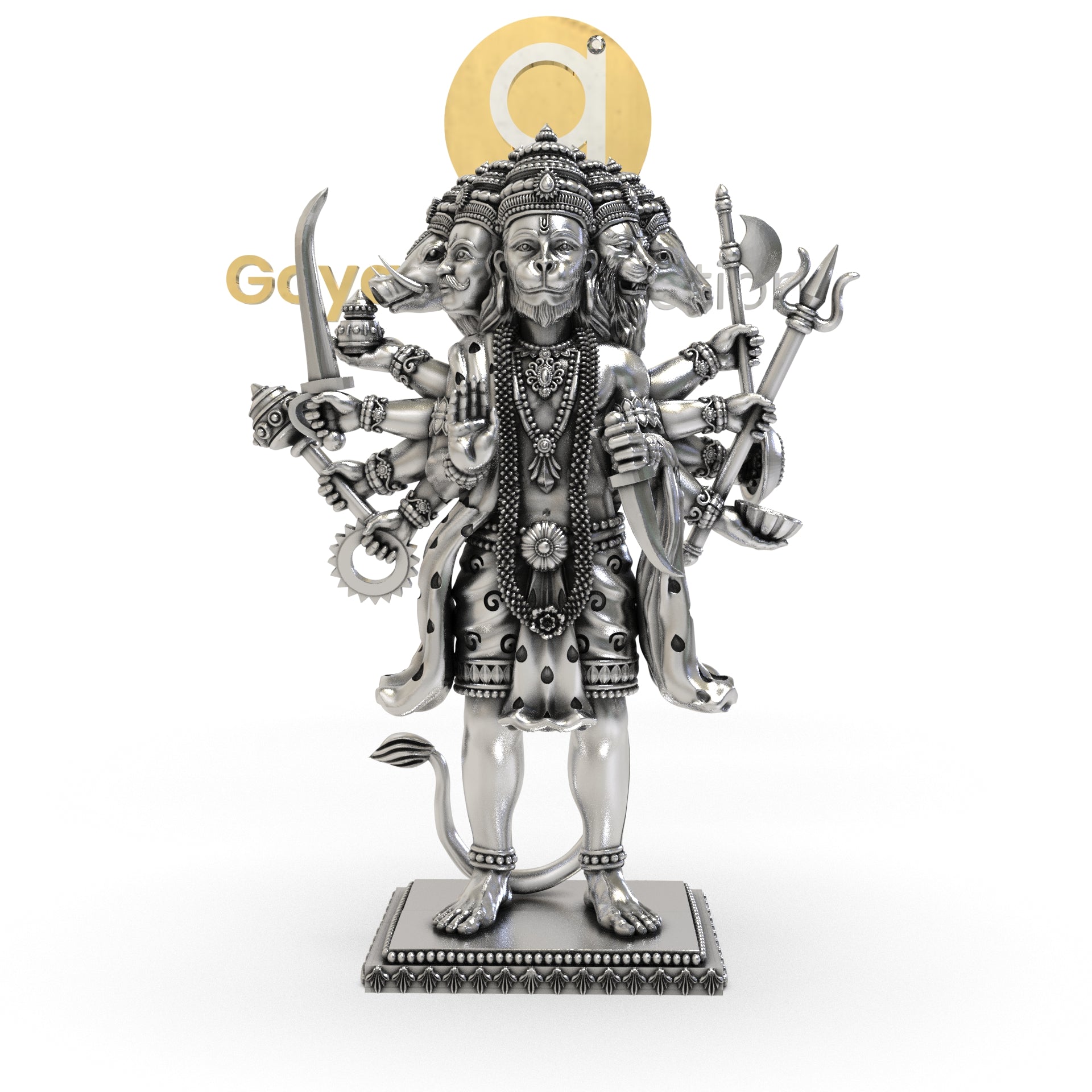 925 Silver Panchmukhi Hanumanji 3D Idol