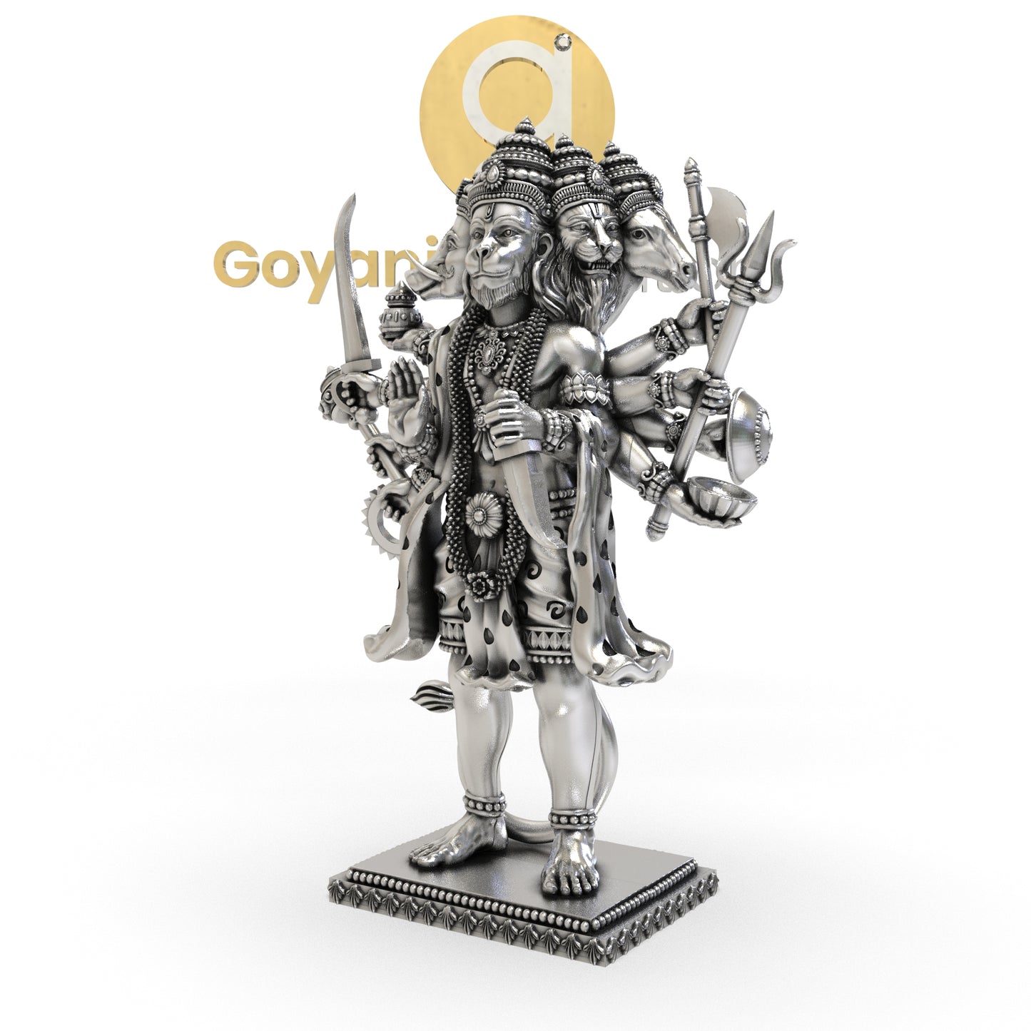 925 Silver Panchmukhi Hanumanji 3D Idol