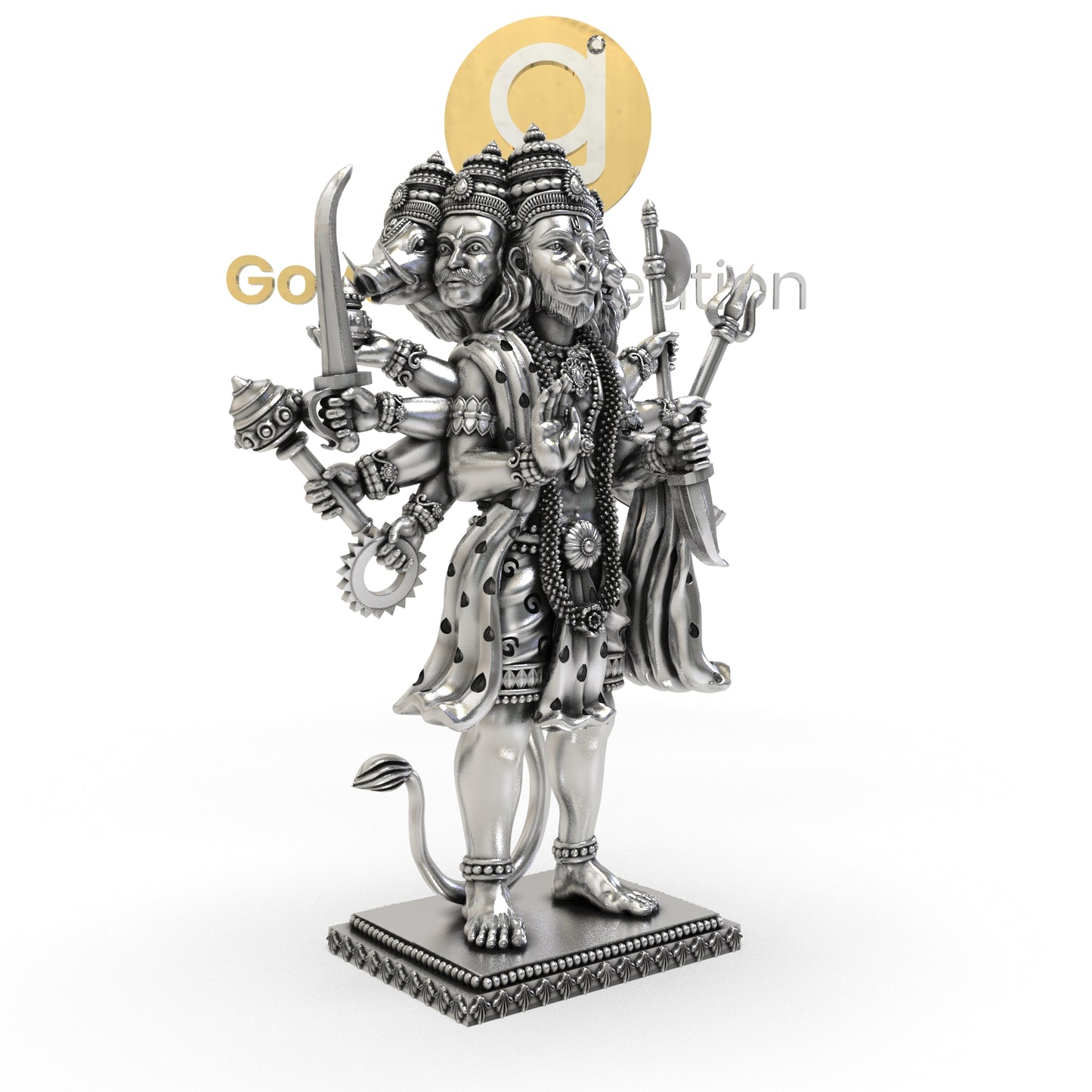 925 Silver Panchmukhi Hanumanji 3D Idol