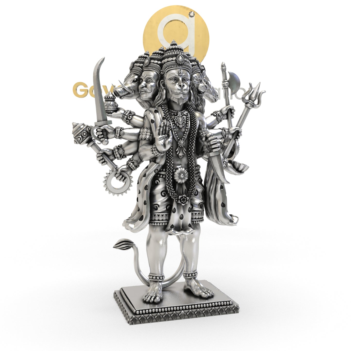 925 Silver Panchmukhi Hanumanji 3D Idol