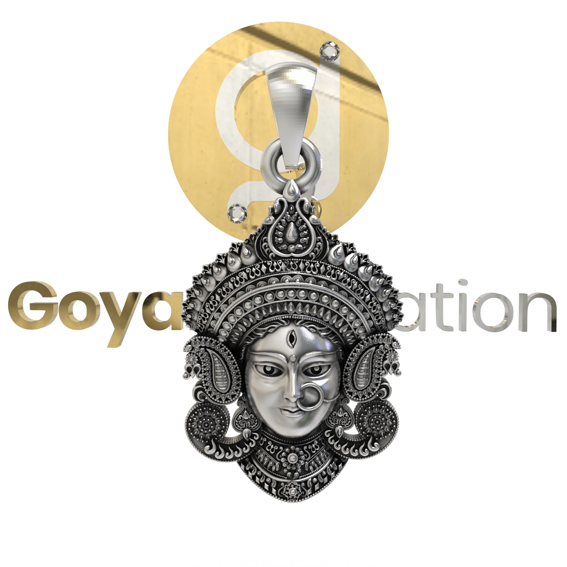 925 Sterling Silver Durga Maa Face Pendant