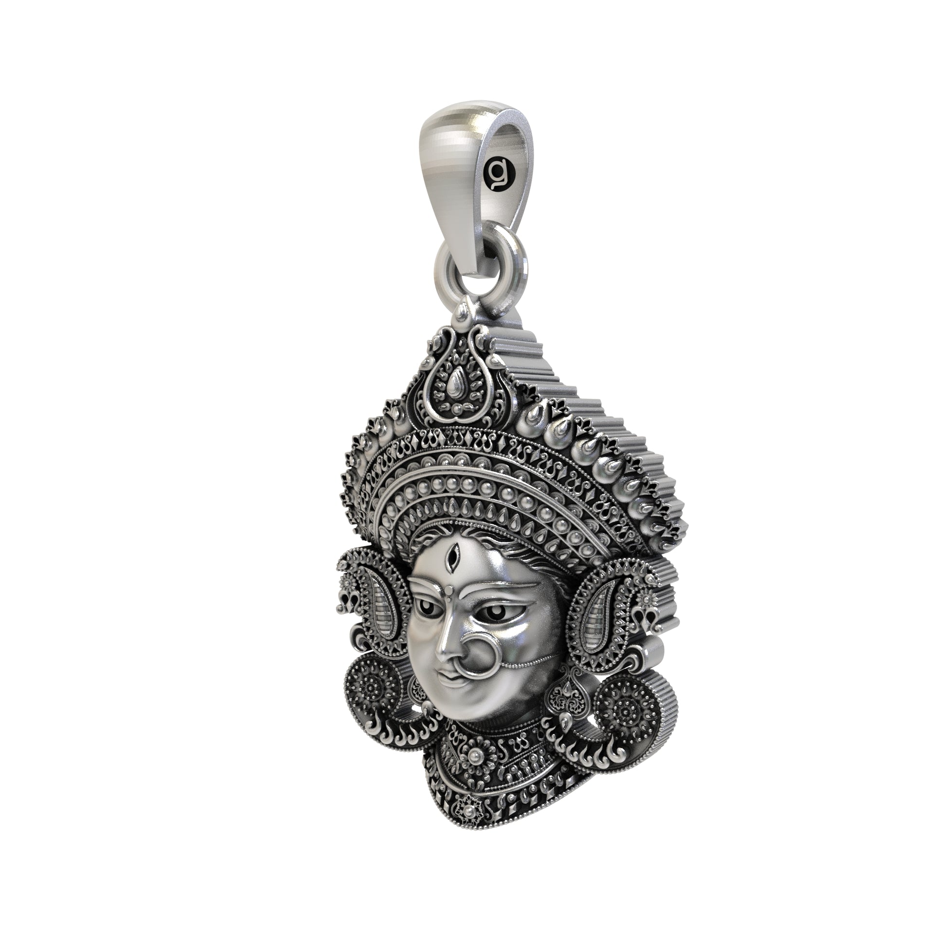 925 Sterling Silver Durga Maa Face Pendant