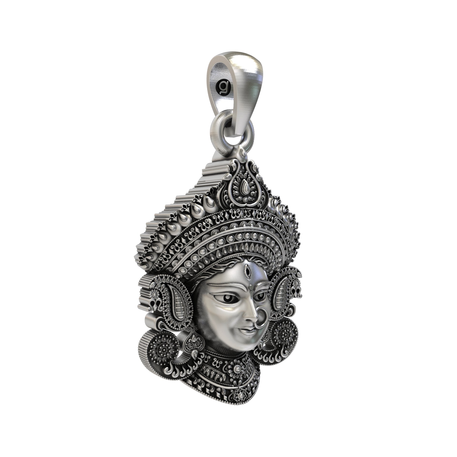 925 Sterling Silver Durga Maa Face Pendant