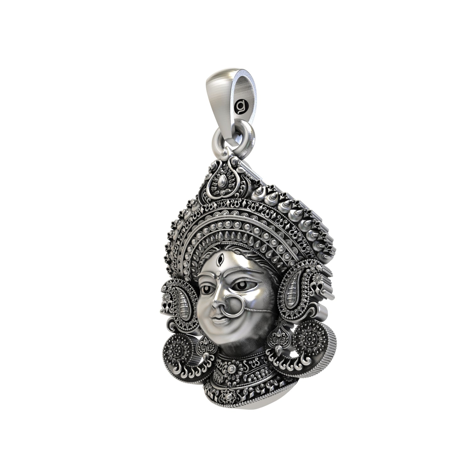 925 Sterling Silver Durga Maa Face Pendant