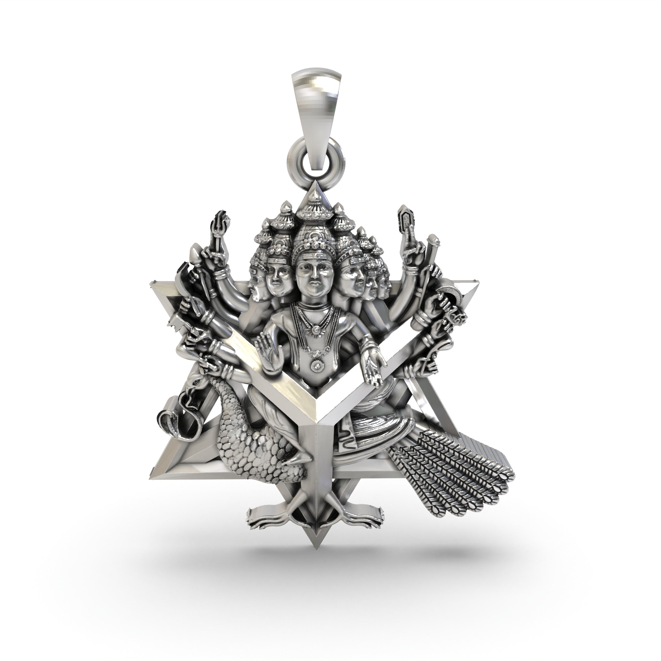 925 Silver Shanmukha Pendant – Lord Murugan Six-Faced God Locket | Arumugan, Skanda, Kartikeya, Subramanya, Kumara Hindu Jewelry