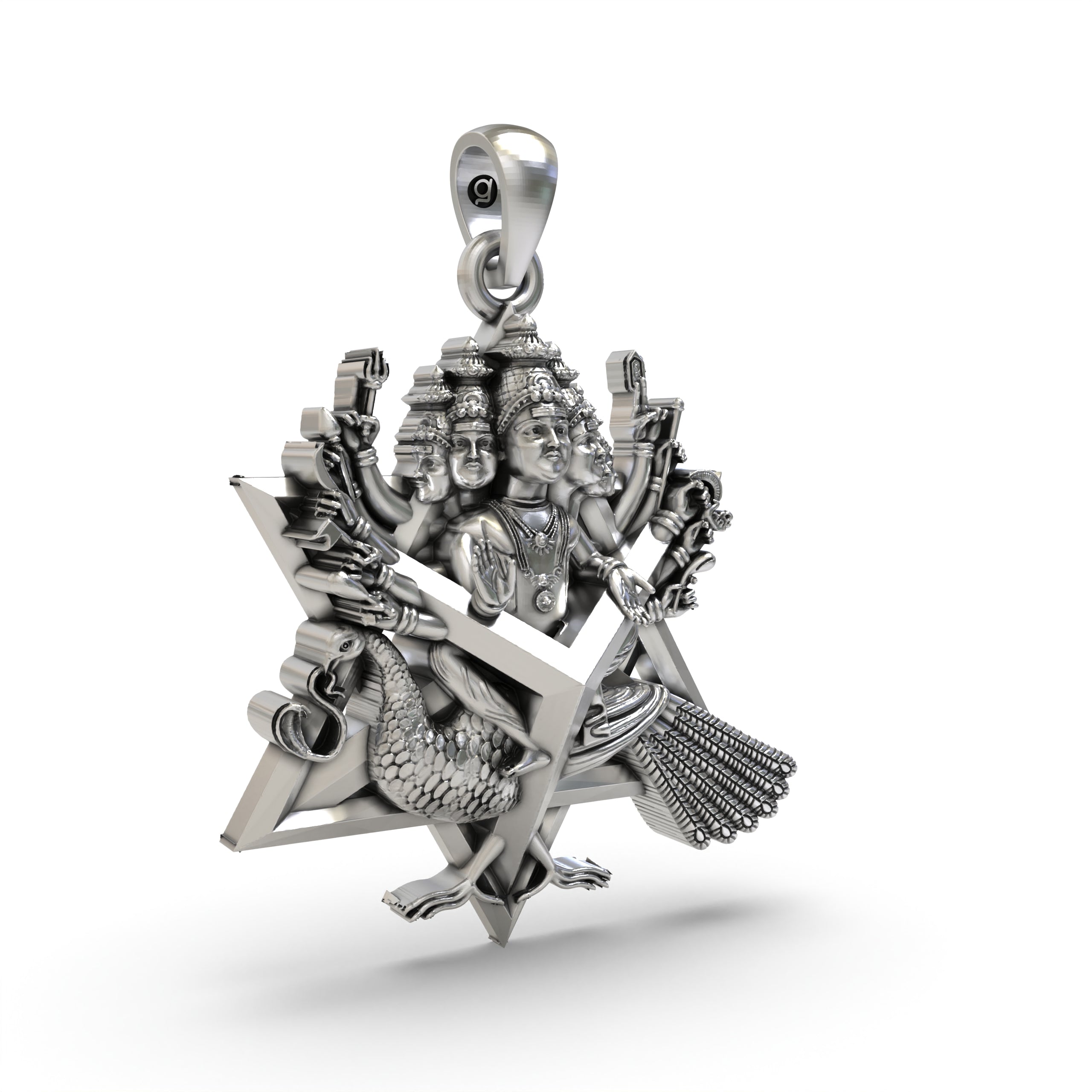 925 Silver Shanmukha Pendant – Lord Murugan Six-Faced God Locket | Arumugan, Skanda, Kartikeya, Subramanya, Kumara Hindu Jewelry