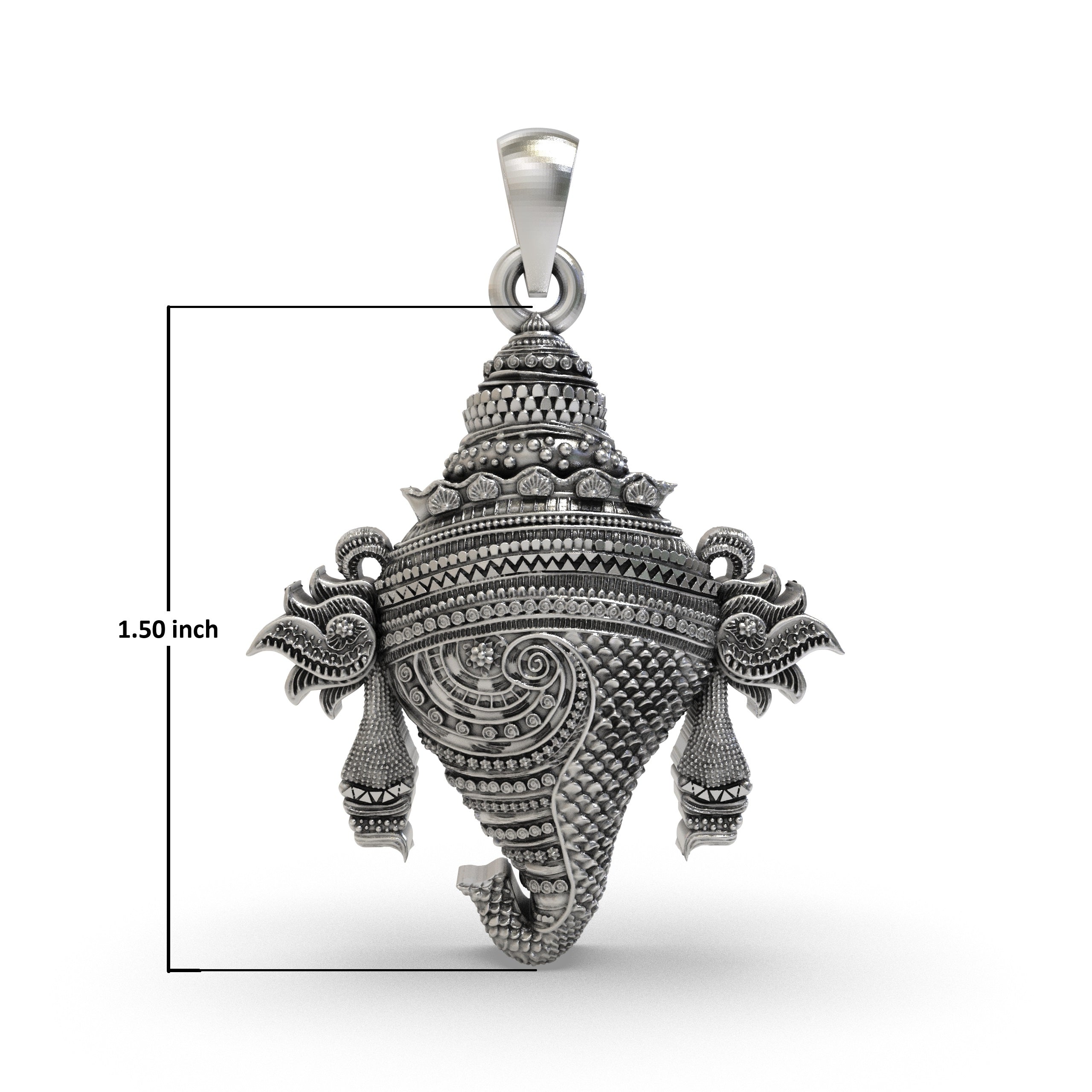 925 Sterling Silver Vishnu Shankh Pendant - Panchajanya