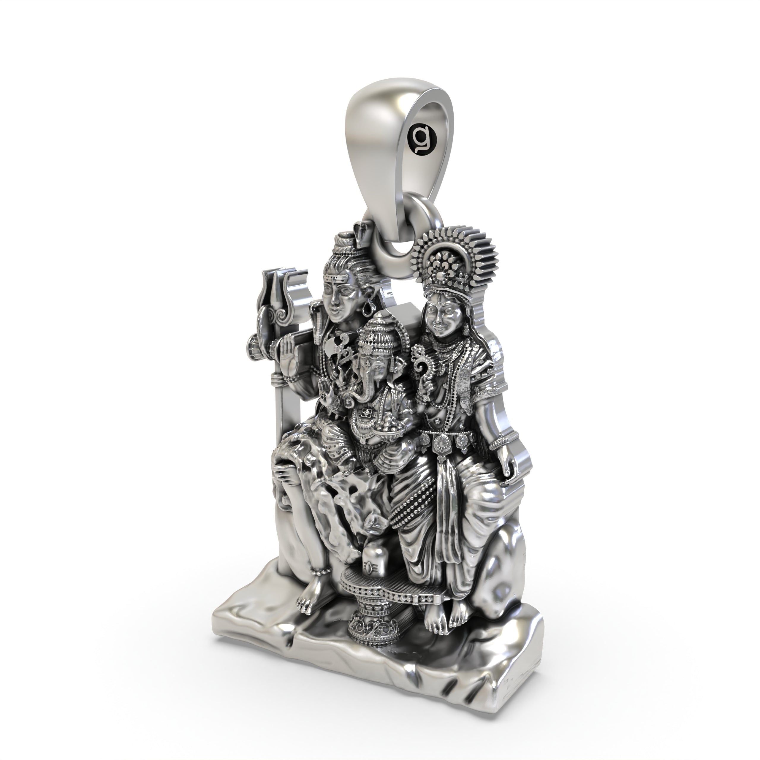 925 Silver Shiva Family Pendant – Lord Shiva, Parvati & Ganesha Devotional Jewelry