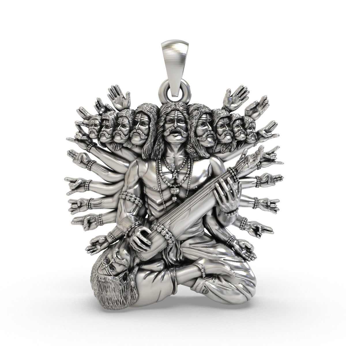 925 Silver Dashanan Ravana Veena Pendant | Ten-Headed Ravana Locket