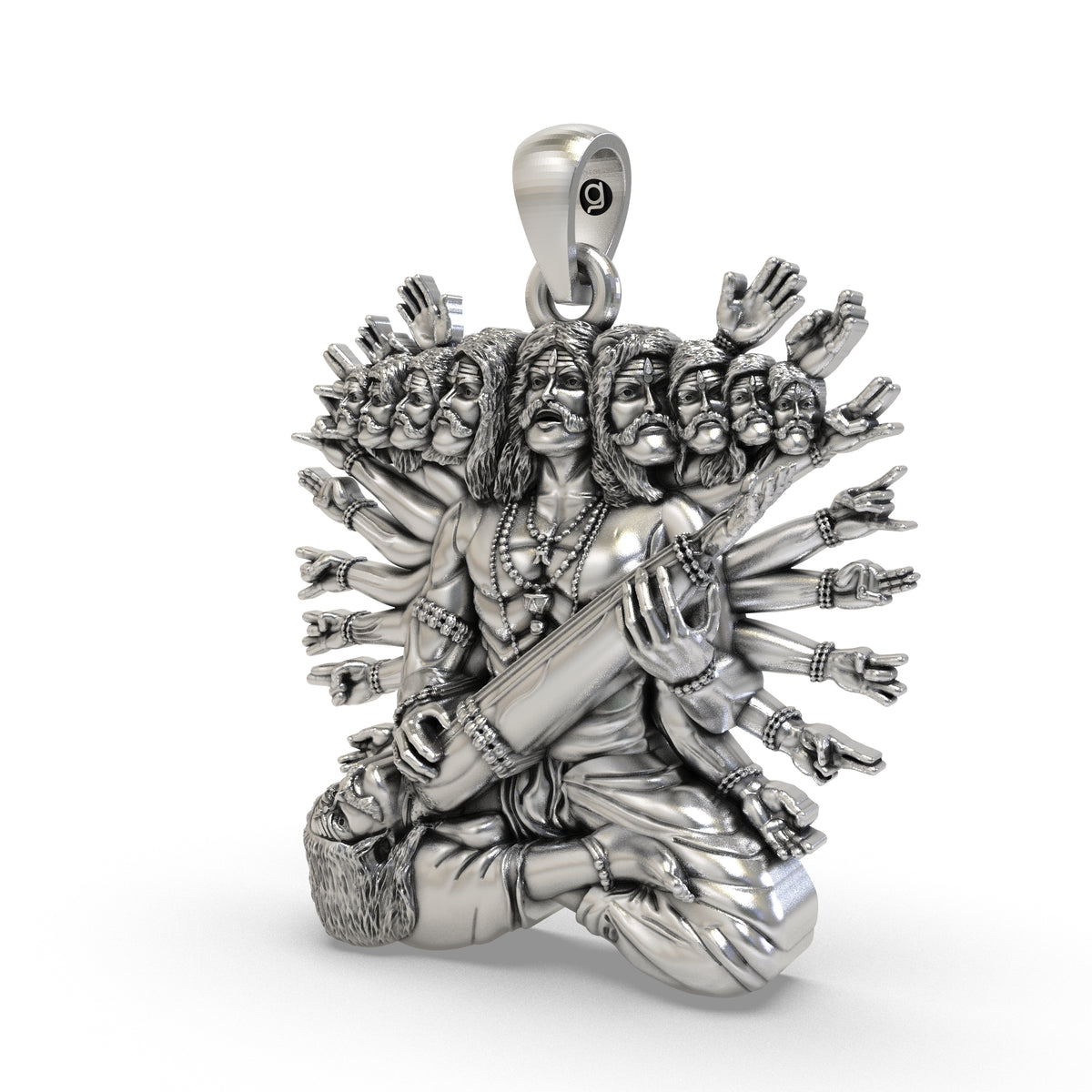 925 Silver Dashanan Ravana Veena Pendant | Ten-Headed Ravana Locket