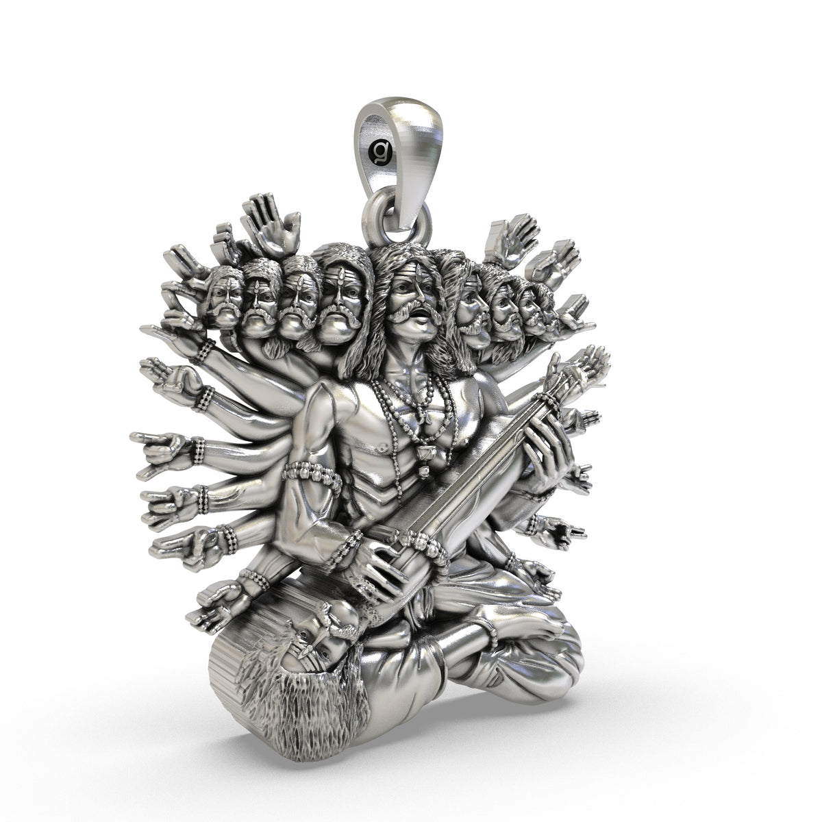 925 Silver Dashanan Ravana Veena Pendant | Ten-Headed Ravana Locket