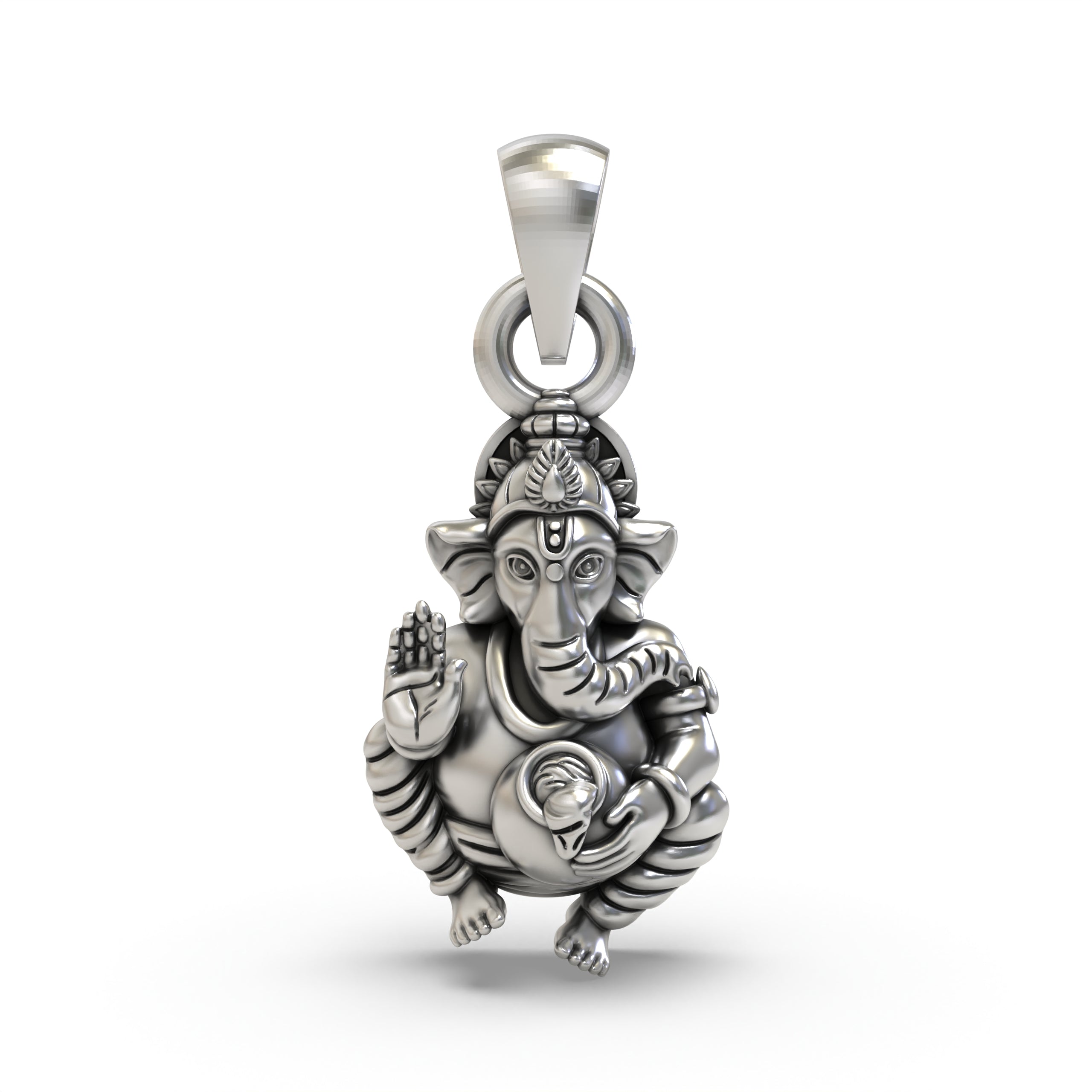 Ganpati Bapa Pendant in Pure 925 Silver | Handmade Hindu God Jewelry for Wisdom & Blessings
