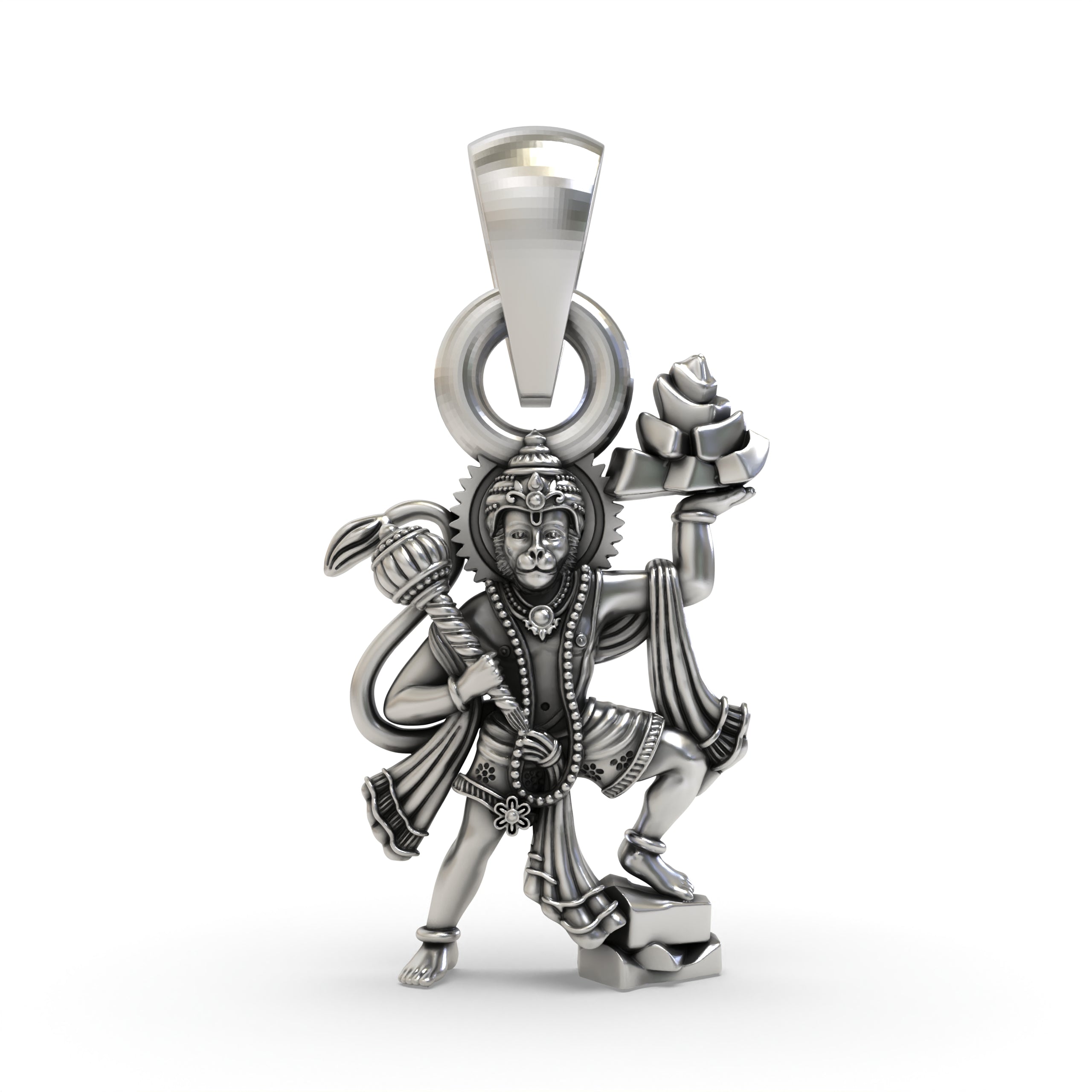 Hanumanji Carrying Sanjeevani Parvat Pendant in 925 Silver | Divine Strength & Devotion Jewelry