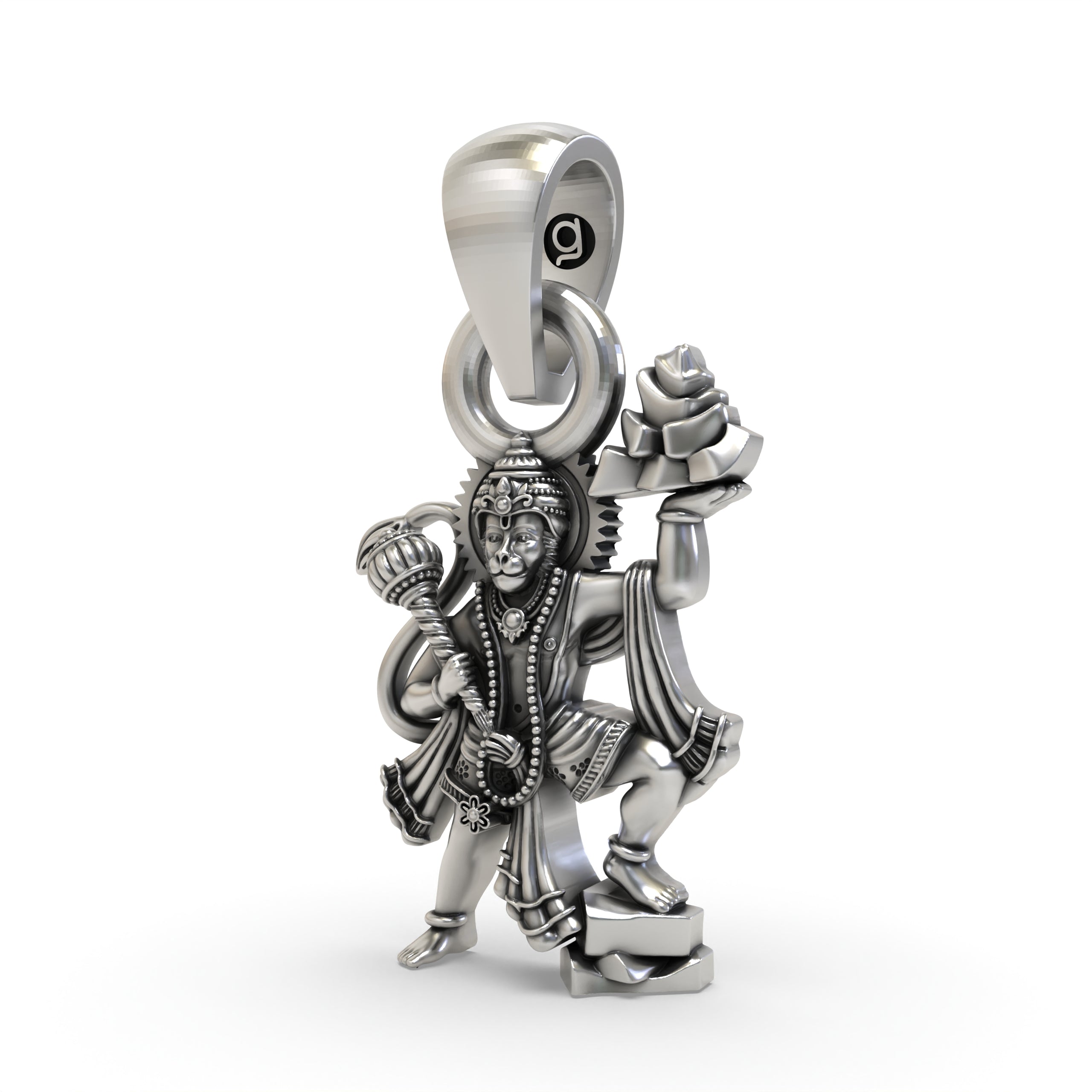 Hanumanji Carrying Sanjeevani Parvat Pendant in 925 Silver | Divine Strength & Devotion Jewelry