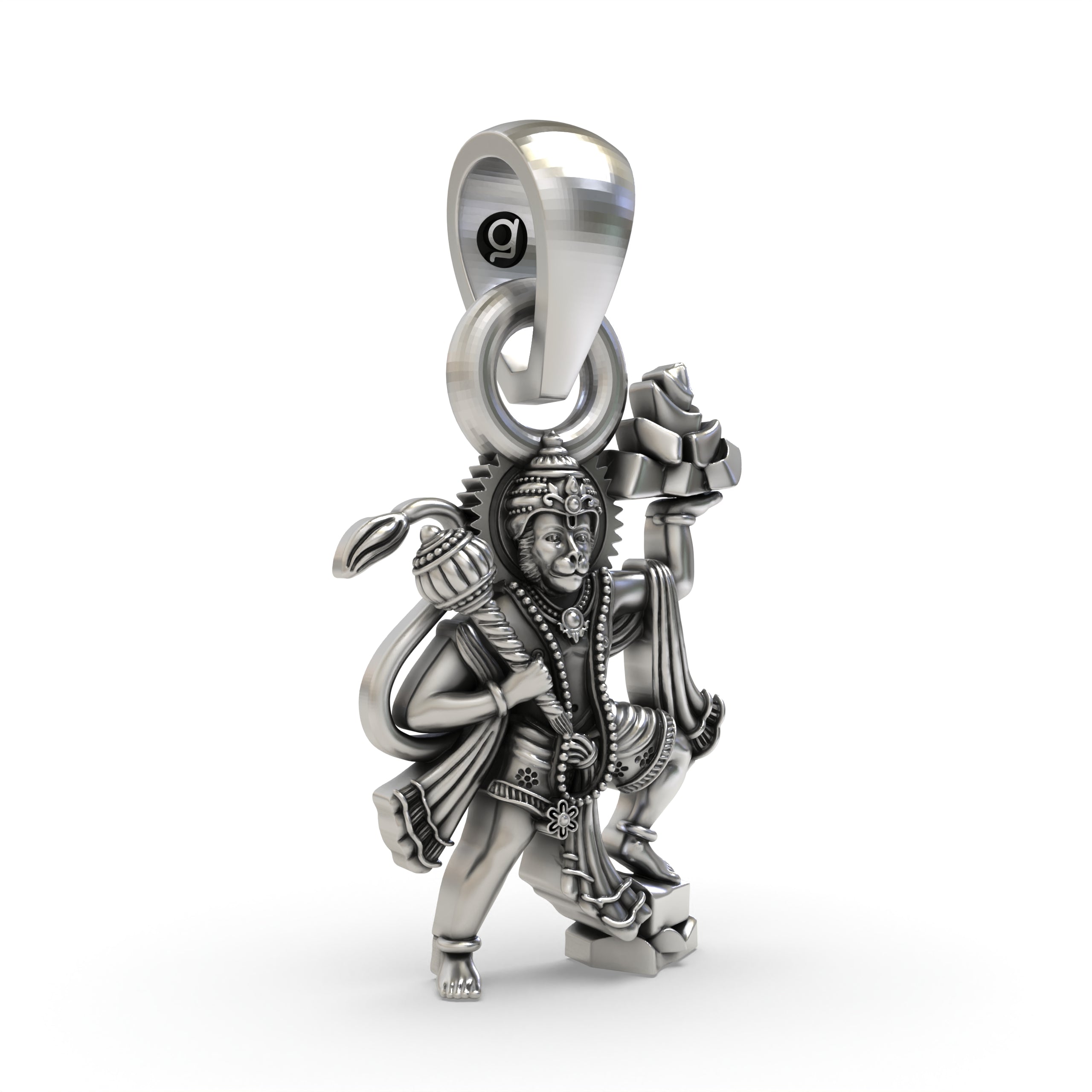 Hanumanji Carrying Sanjeevani Parvat Pendant in 925 Silver | Divine Strength & Devotion Jewelry
