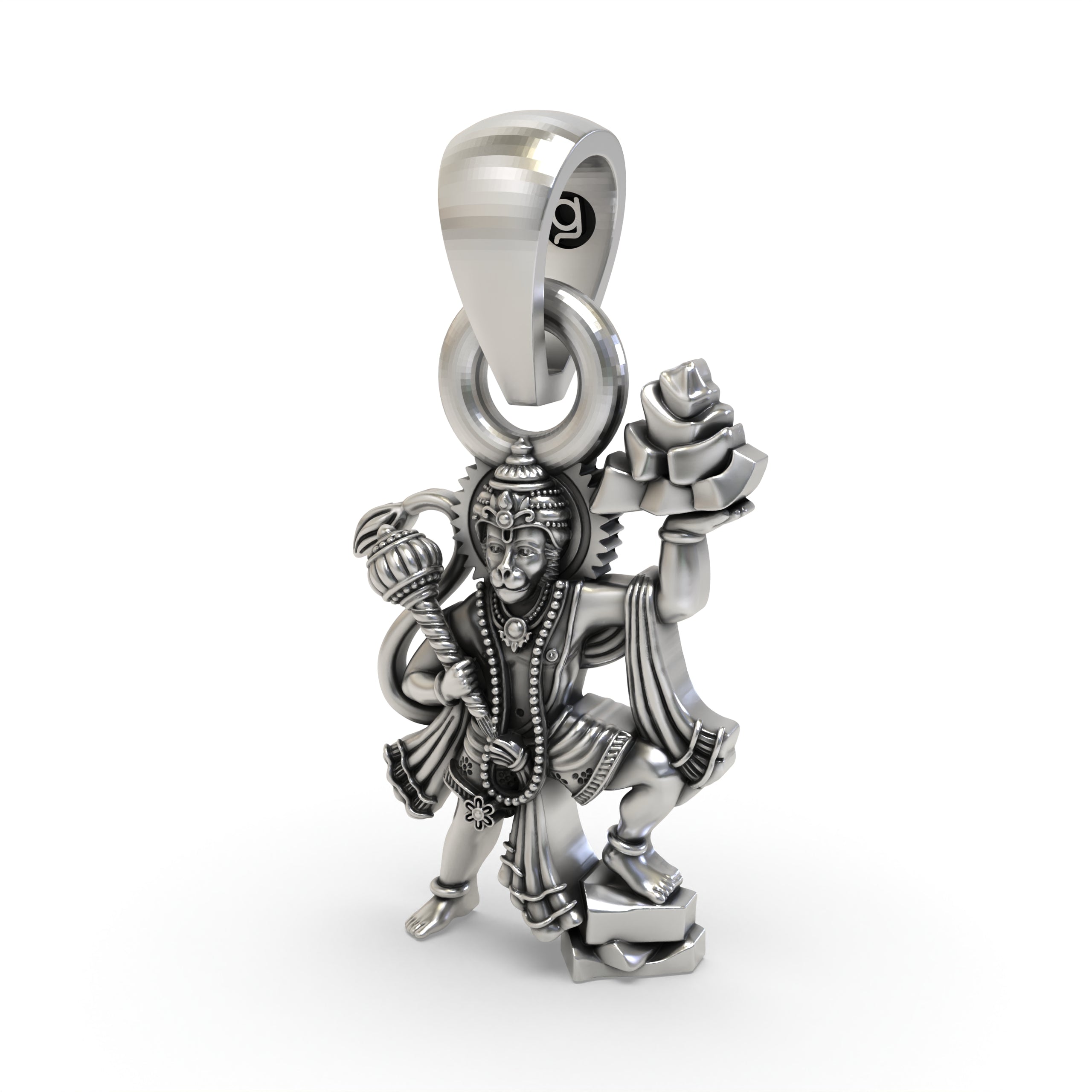 Hanumanji Carrying Sanjeevani Parvat Pendant in 925 Silver | Divine Strength & Devotion Jewelry