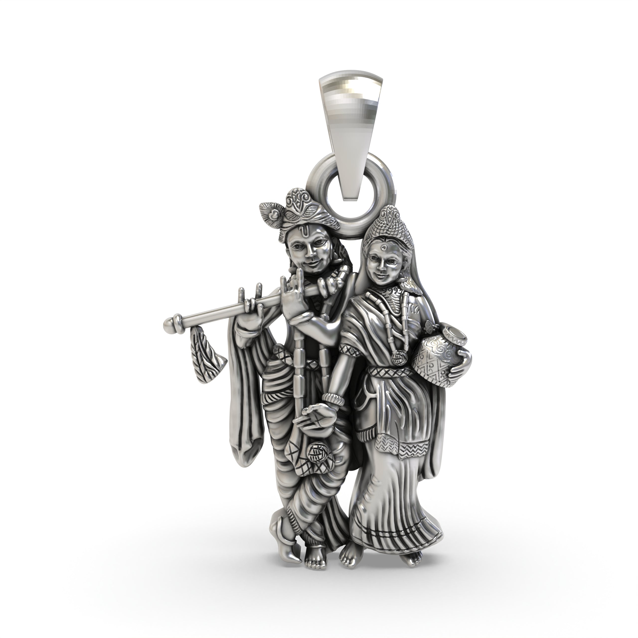 Radha Krishna 925 Silver Pendant – Divine Love Symbol | Handmade Spiritual Jewelry for Devotees & Gifts