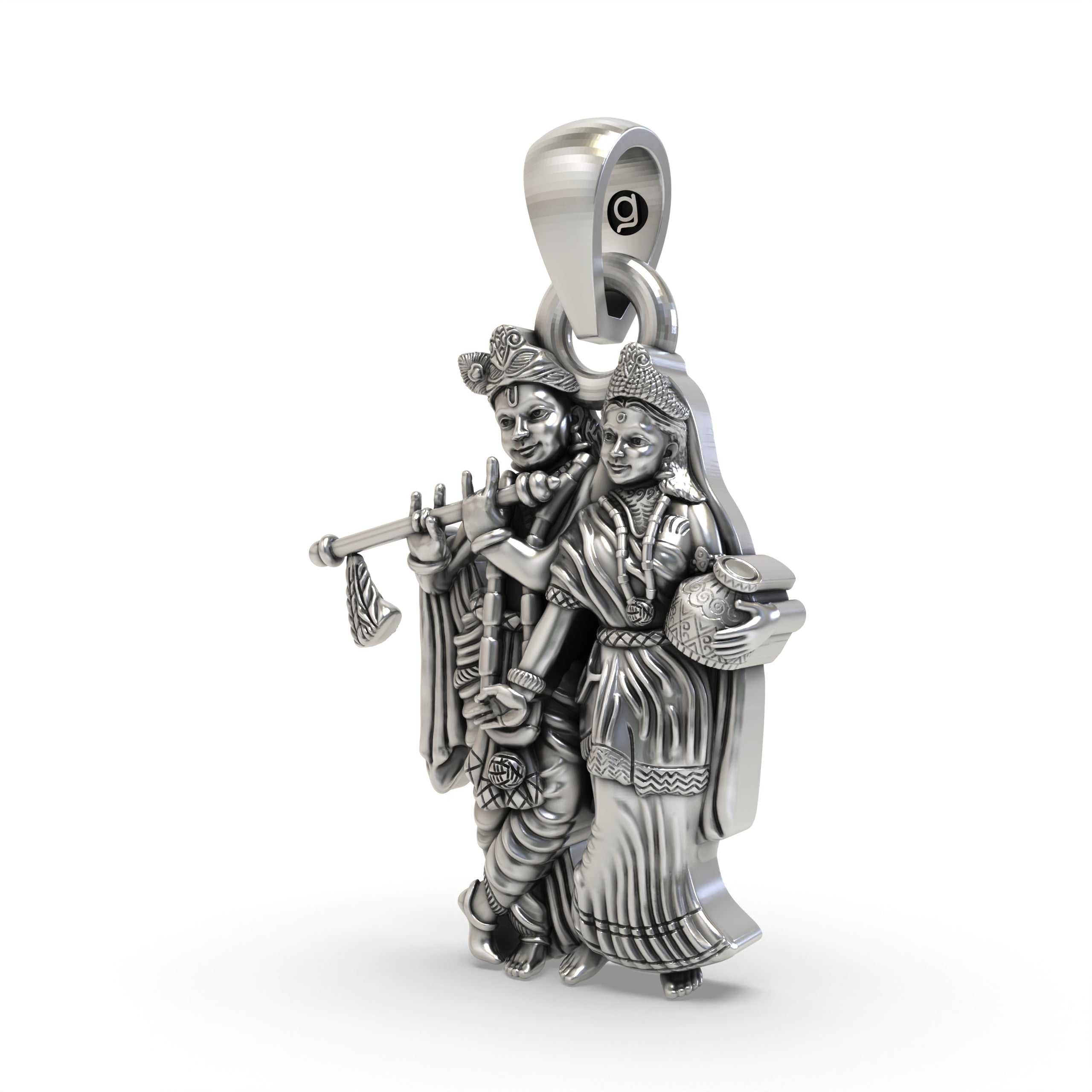 Radha Krishna 925 Silver Pendant – Divine Love Symbol | Handmade Spiritual Jewelry for Devotees & Gifts
