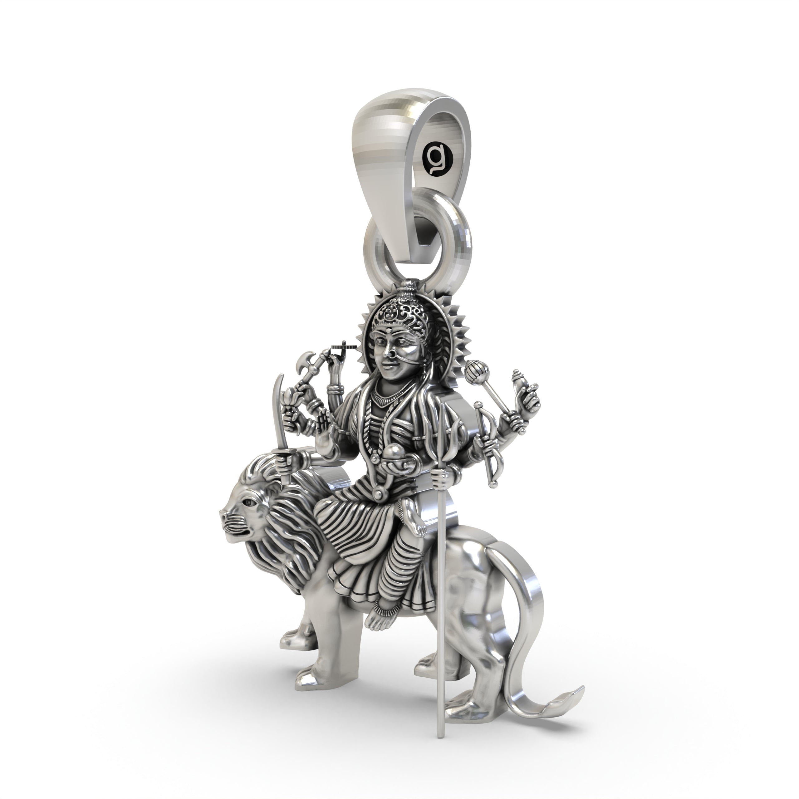 Durga Maa Sitting on Lion 925 Silver Pendant – Powerful Goddess Shakti Jewelry | Divine Protection Amulet for Devotees
