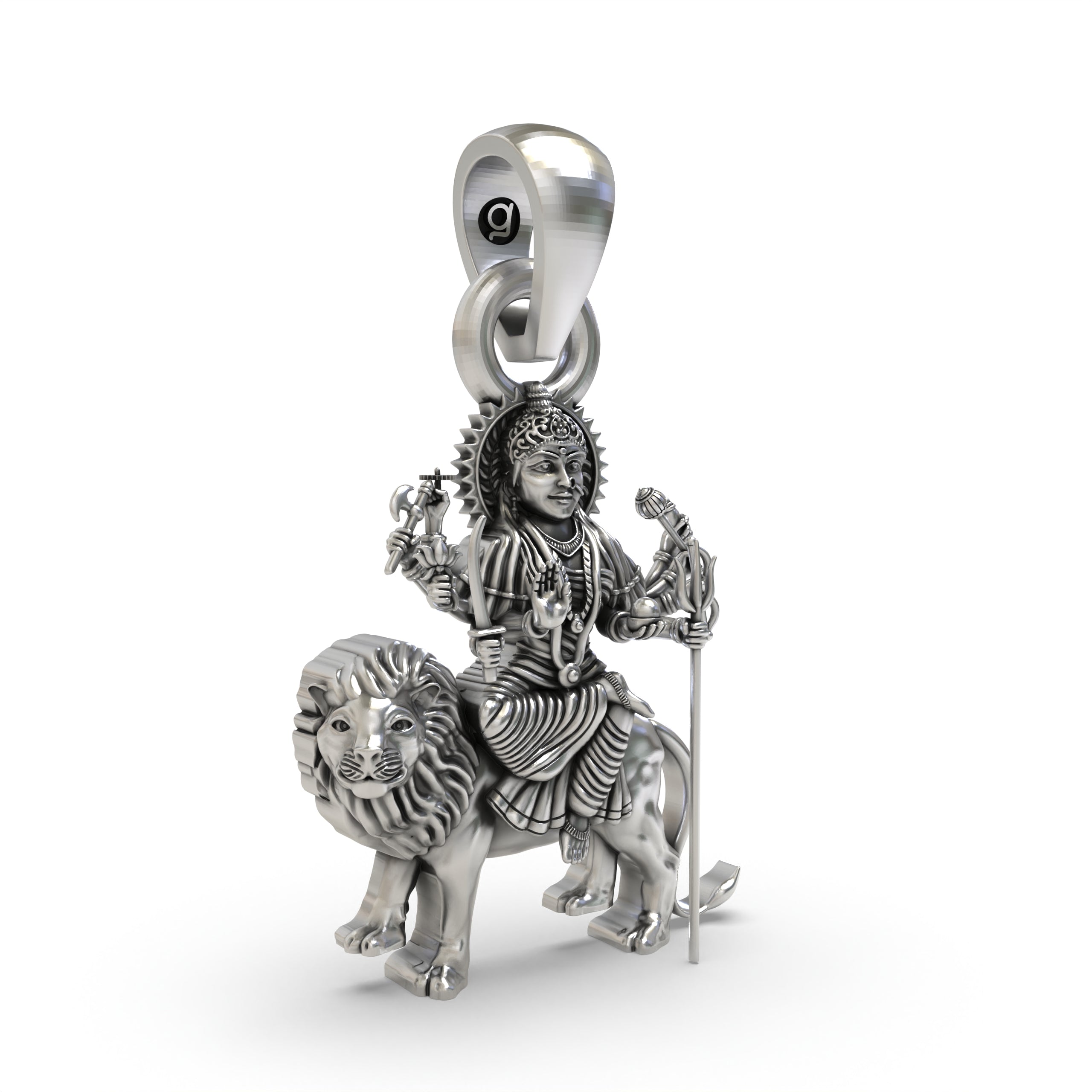 Durga Maa Sitting on Lion 925 Silver Pendant – Powerful Goddess Shakti Jewelry | Divine Protection Amulet for Devotees