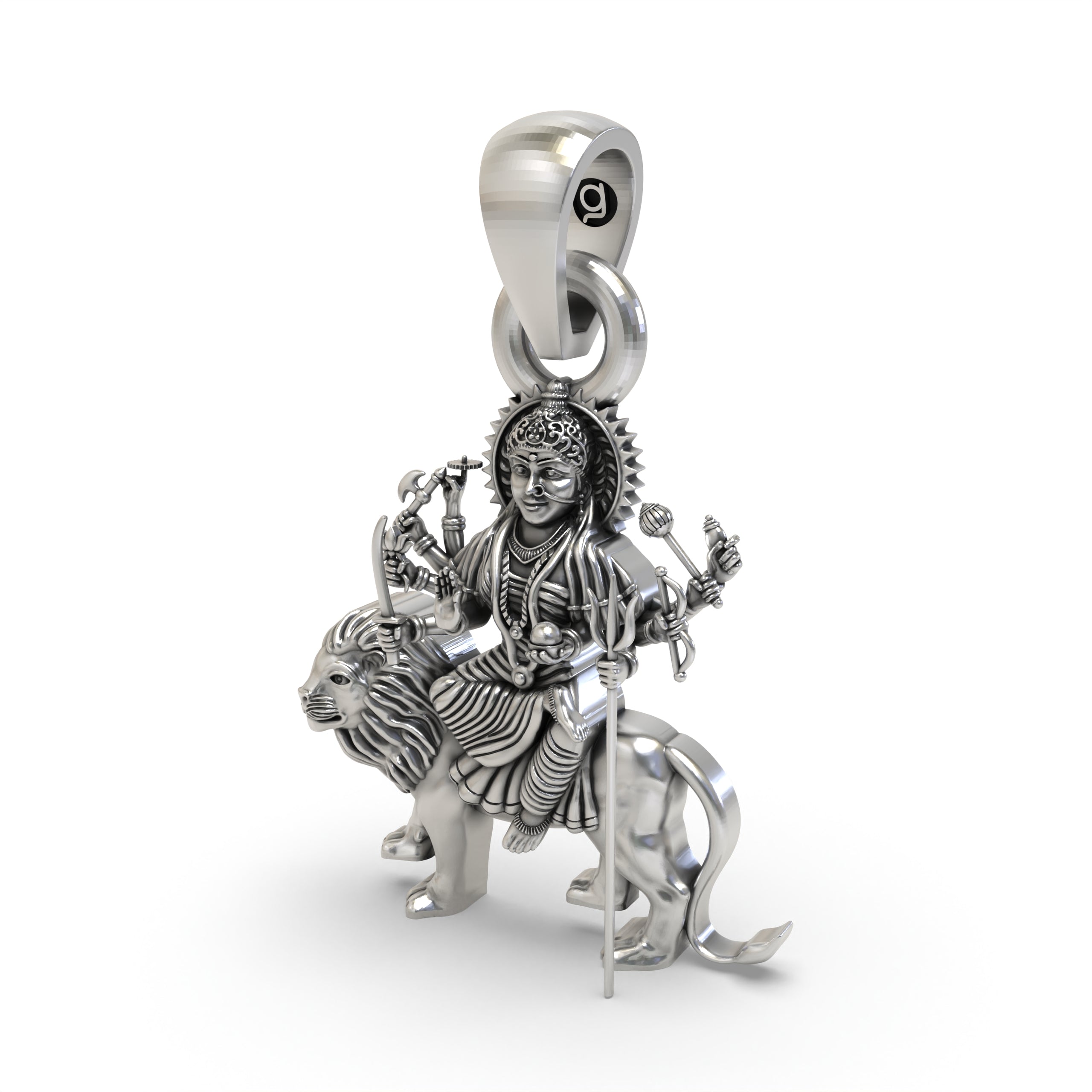 Durga Maa Sitting on Lion 925 Silver Pendant – Powerful Goddess Shakti Jewelry | Divine Protection Amulet for Devotees
