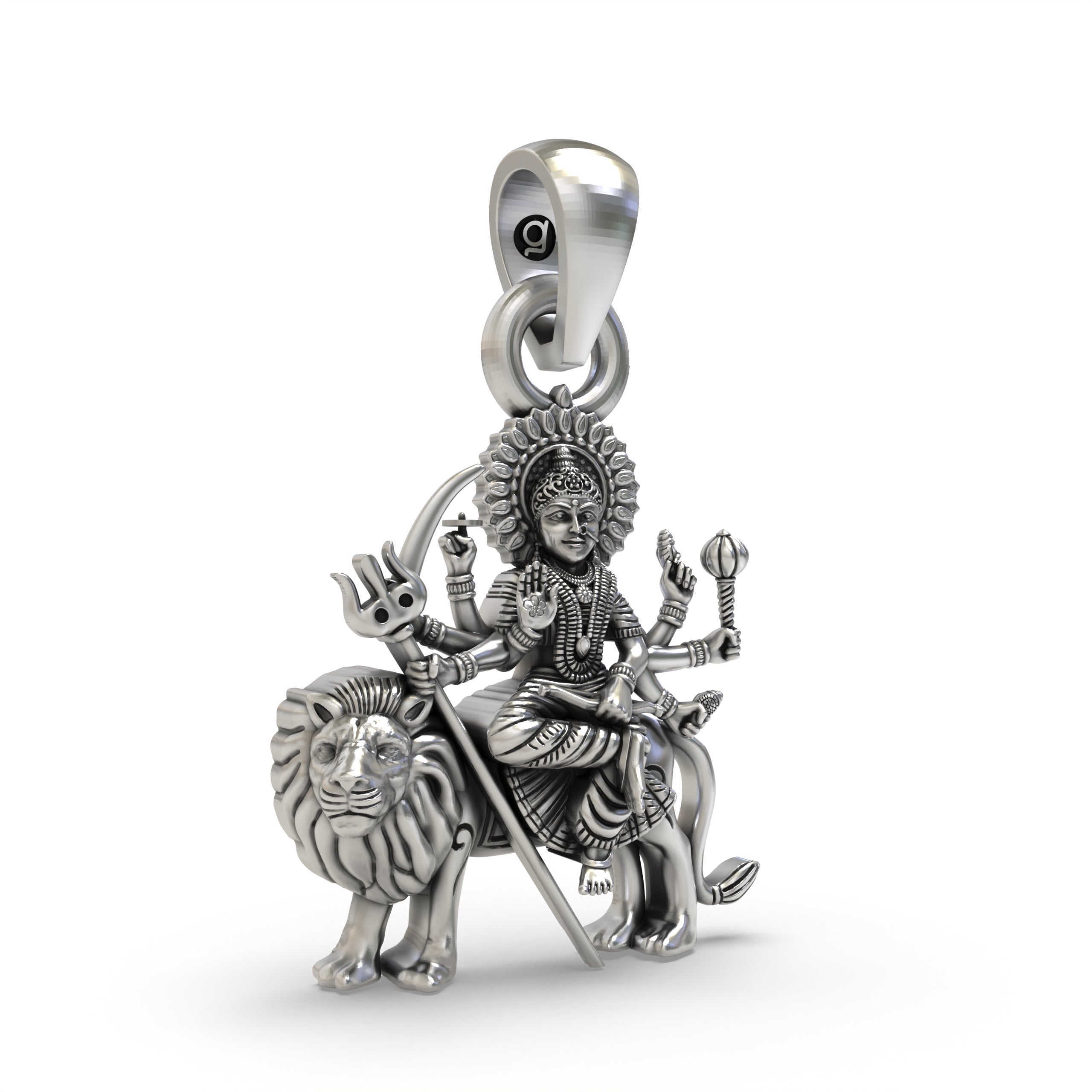 Durga Maa Sitting on Lion 925 Silver Pendant – Shakti Goddess Jewelry for Protection & Power | Navratri Gift