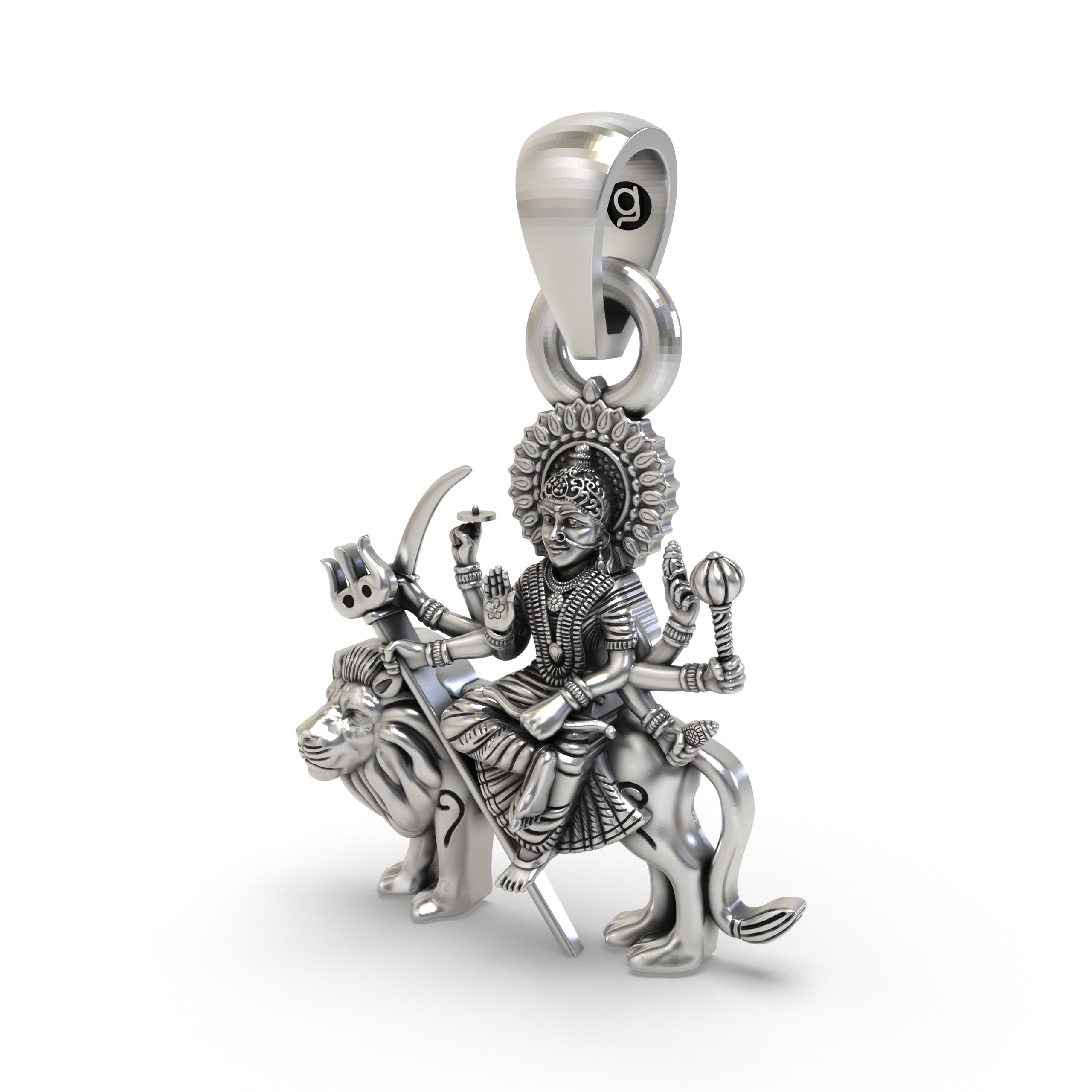 Durga Maa Sitting on Lion 925 Silver Pendant – Shakti Goddess Jewelry for Protection & Power | Navratri Gift