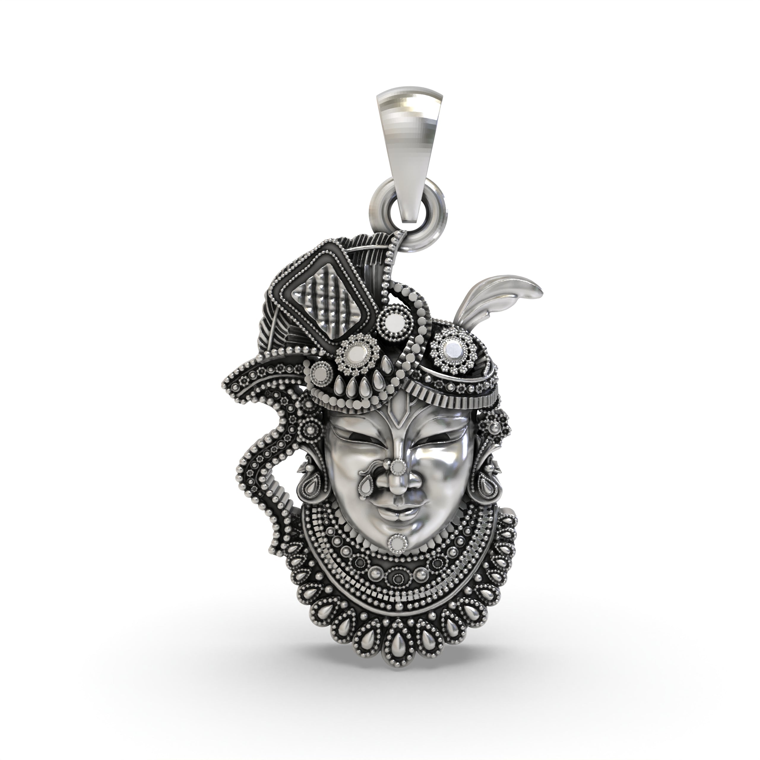 925 Silver Shrinathji Face Pendant – Nathdwara Krishna Jewelry | Handmade Pushtimarg Spiritual Pendant for Devotees