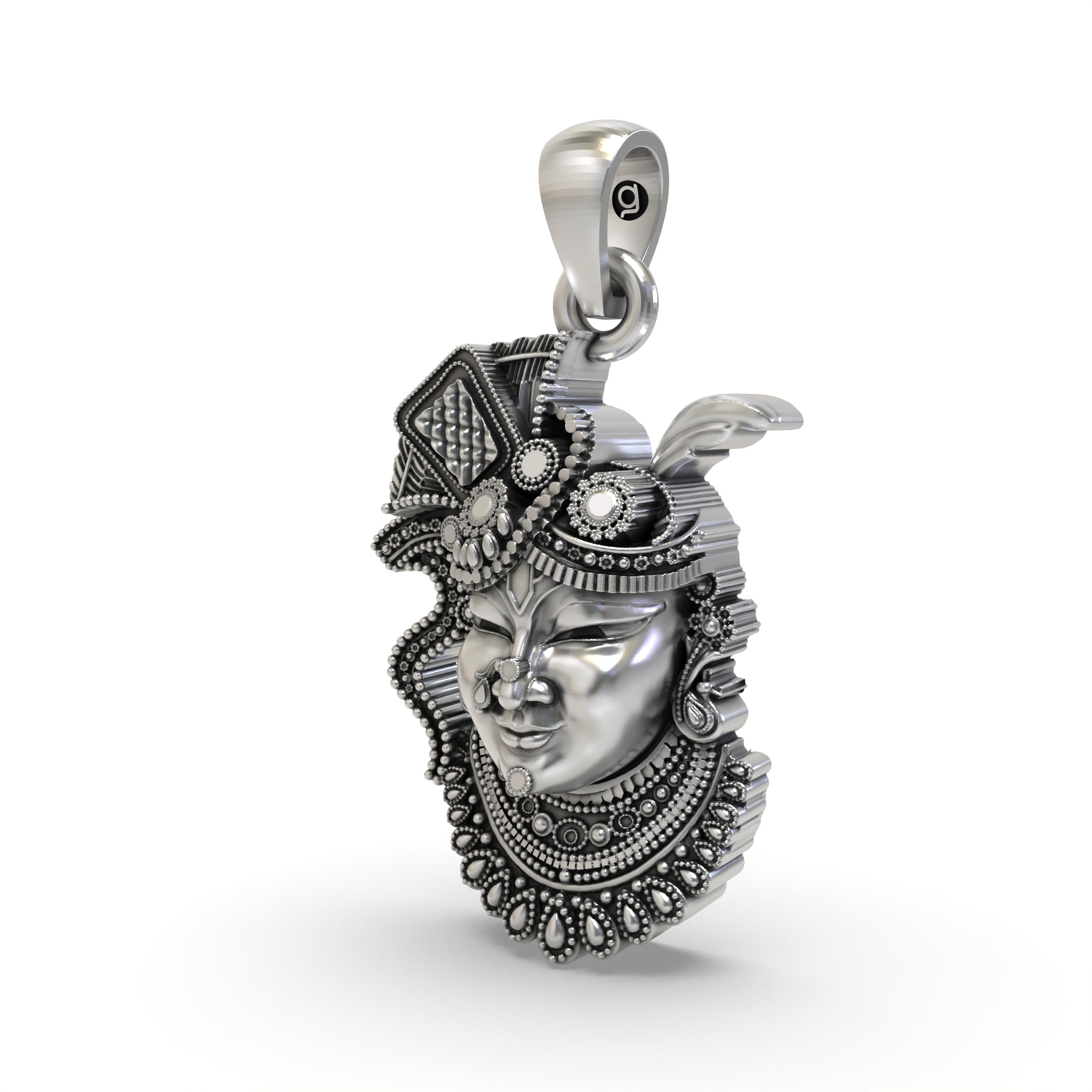 925 Silver Shrinathji Face Pendant – Nathdwara Krishna Jewelry | Handmade Pushtimarg Spiritual Pendant for Devotees