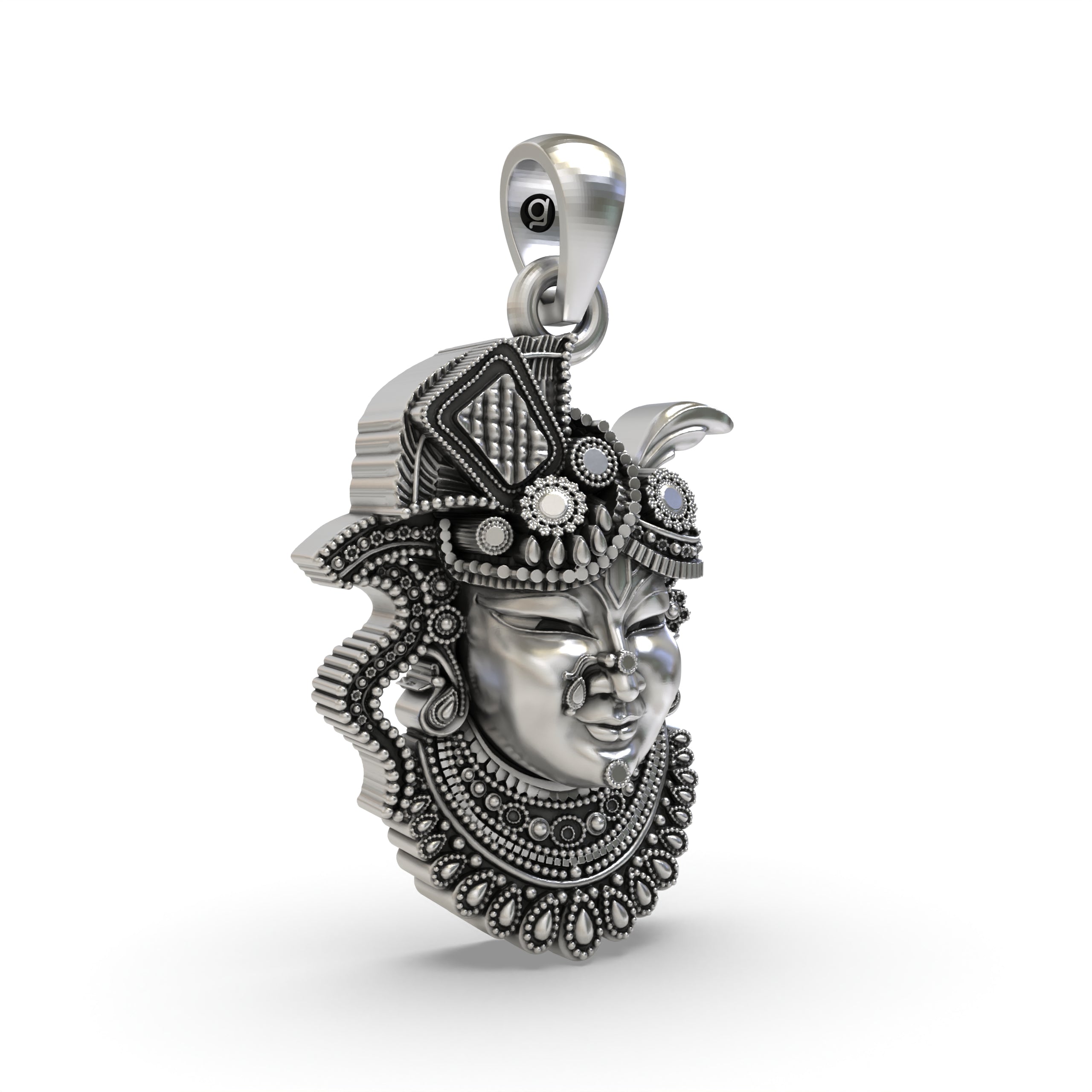 925 Silver Shrinathji Face Pendant – Nathdwara Krishna Jewelry | Handmade Pushtimarg Spiritual Pendant for Devotees