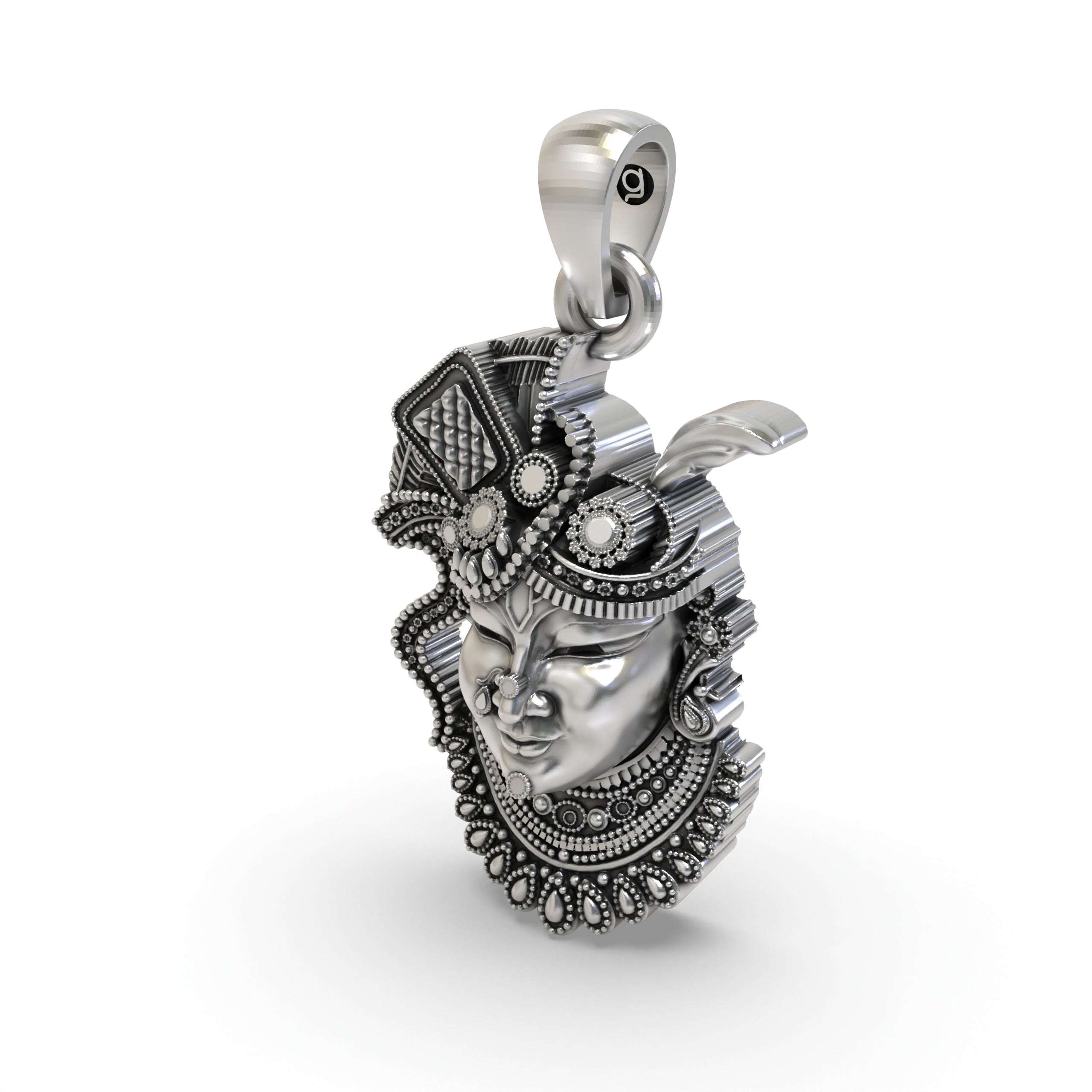 925 Silver Shrinathji Face Pendant – Nathdwara Krishna Jewelry | Handmade Pushtimarg Spiritual Pendant for Devotees