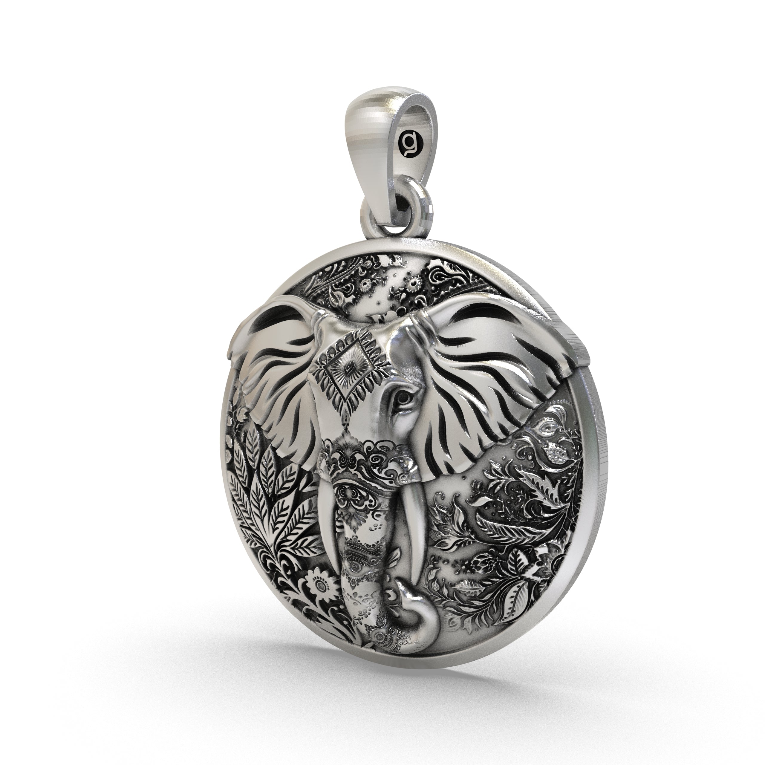 925 Silver Elephant Carving Pendant | Handcrafted Lucky Elephant Charm | Symbol of Wisdom & Strength Jewelry for Men & Women