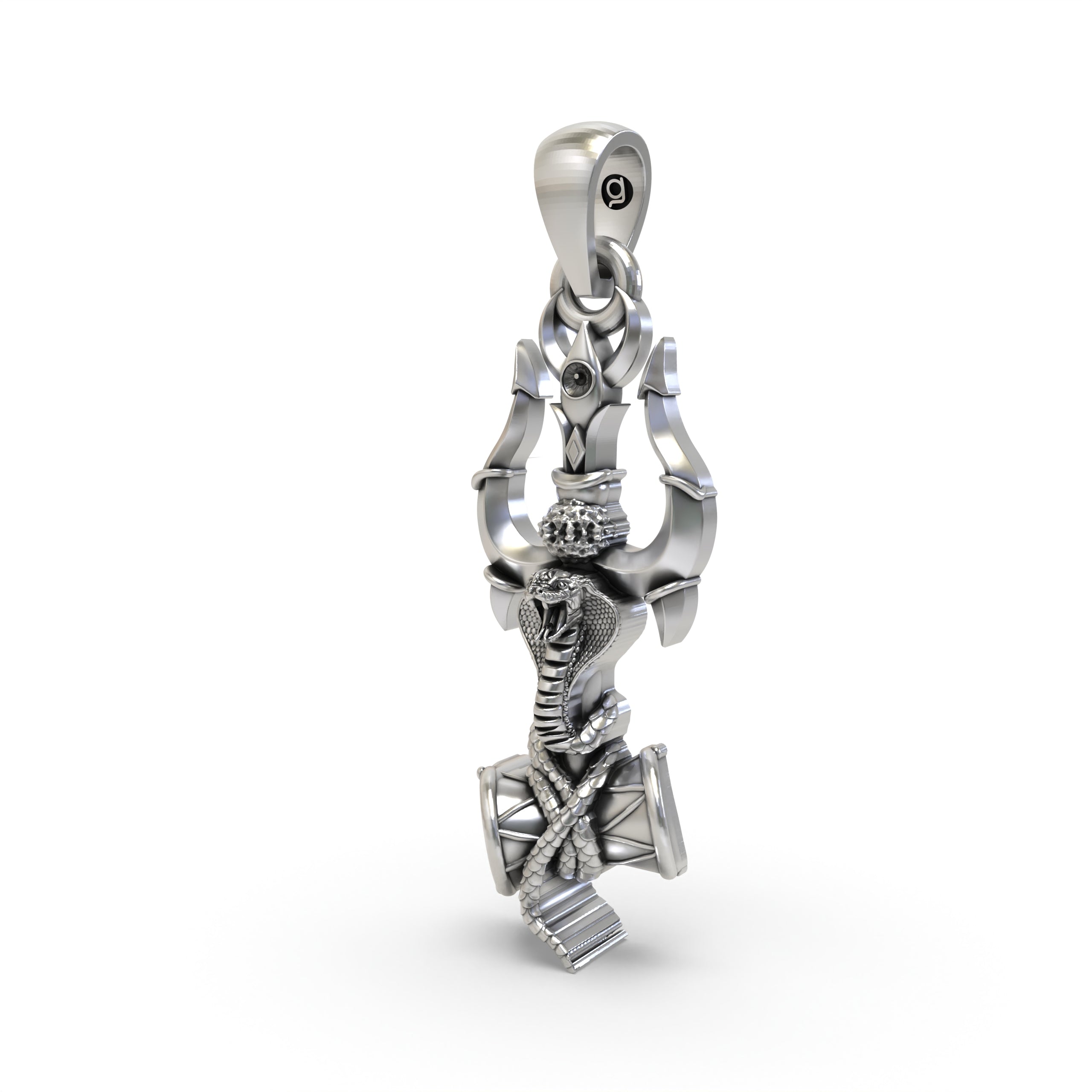 925 Silver Trishul Pendant with Damru and Snake – Hindu God Symbol for Power, Protection & Spirituality