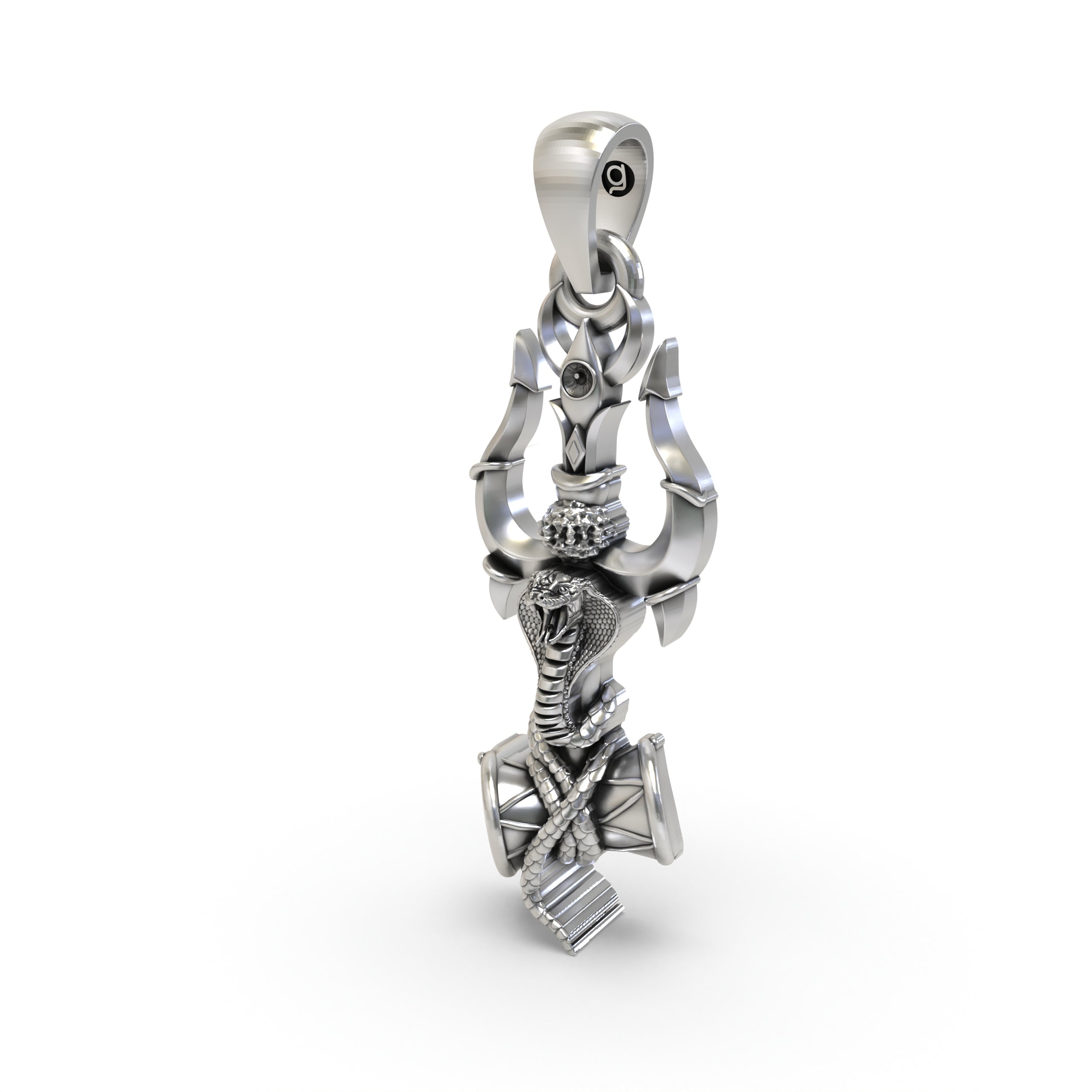 925 Silver Trishul Pendant with Damru and Snake – Hindu God Symbol for Power, Protection & Spirituality
