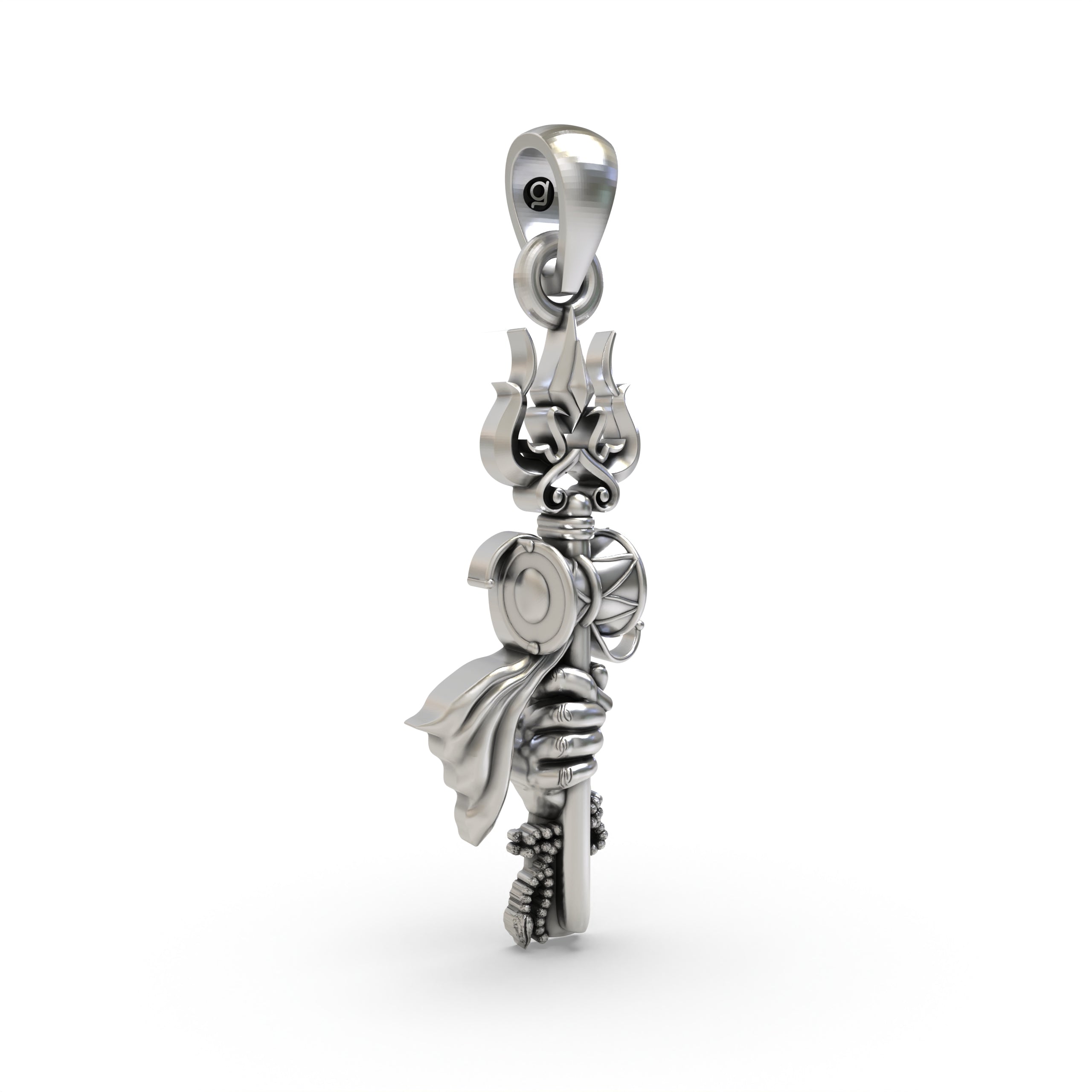 925 Silver Trishul Pendant with Shiva Hand – Divine Protection & Spiritual Strength Symbol