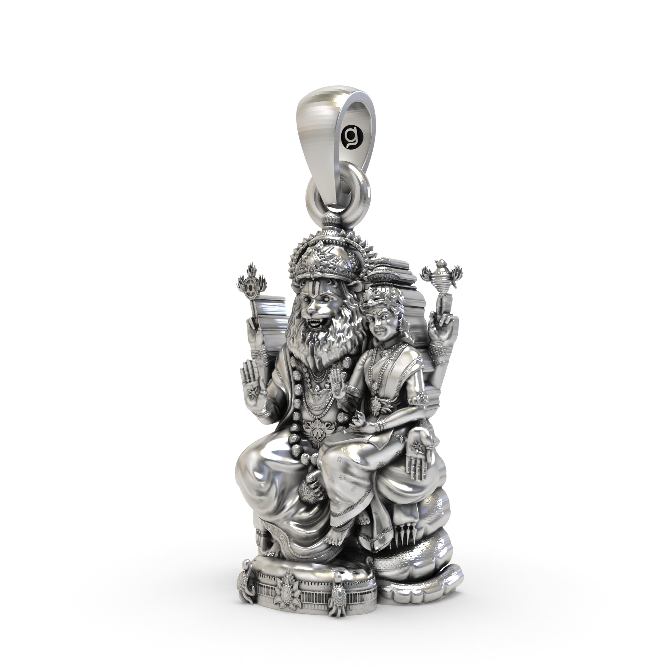 925 Silver Lakshmi Narasimha Pendant | Oxidized Temple Finish