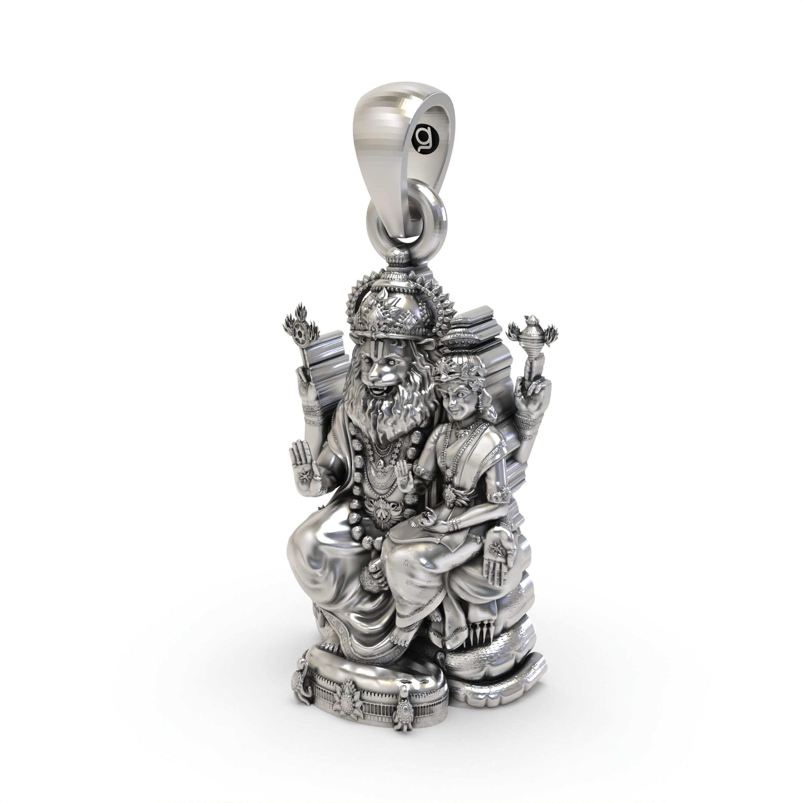 925 Silver Lakshmi Narasimha Pendant | Oxidized Temple Finish