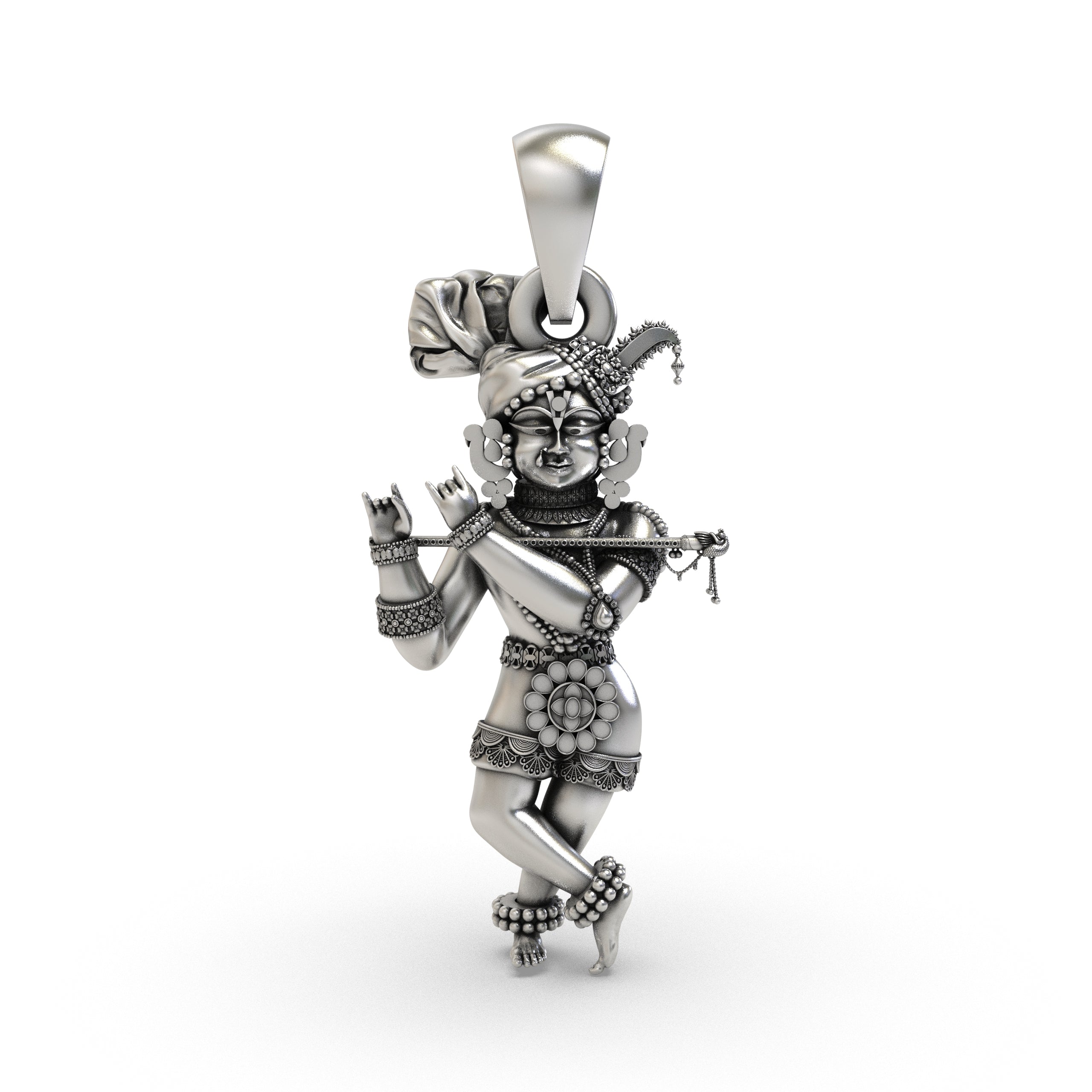 Solid Radha Raman Krishna Pendant | Pure 925 Silver Hindu God Jewelry, Vaishnav Spiritual Necklace