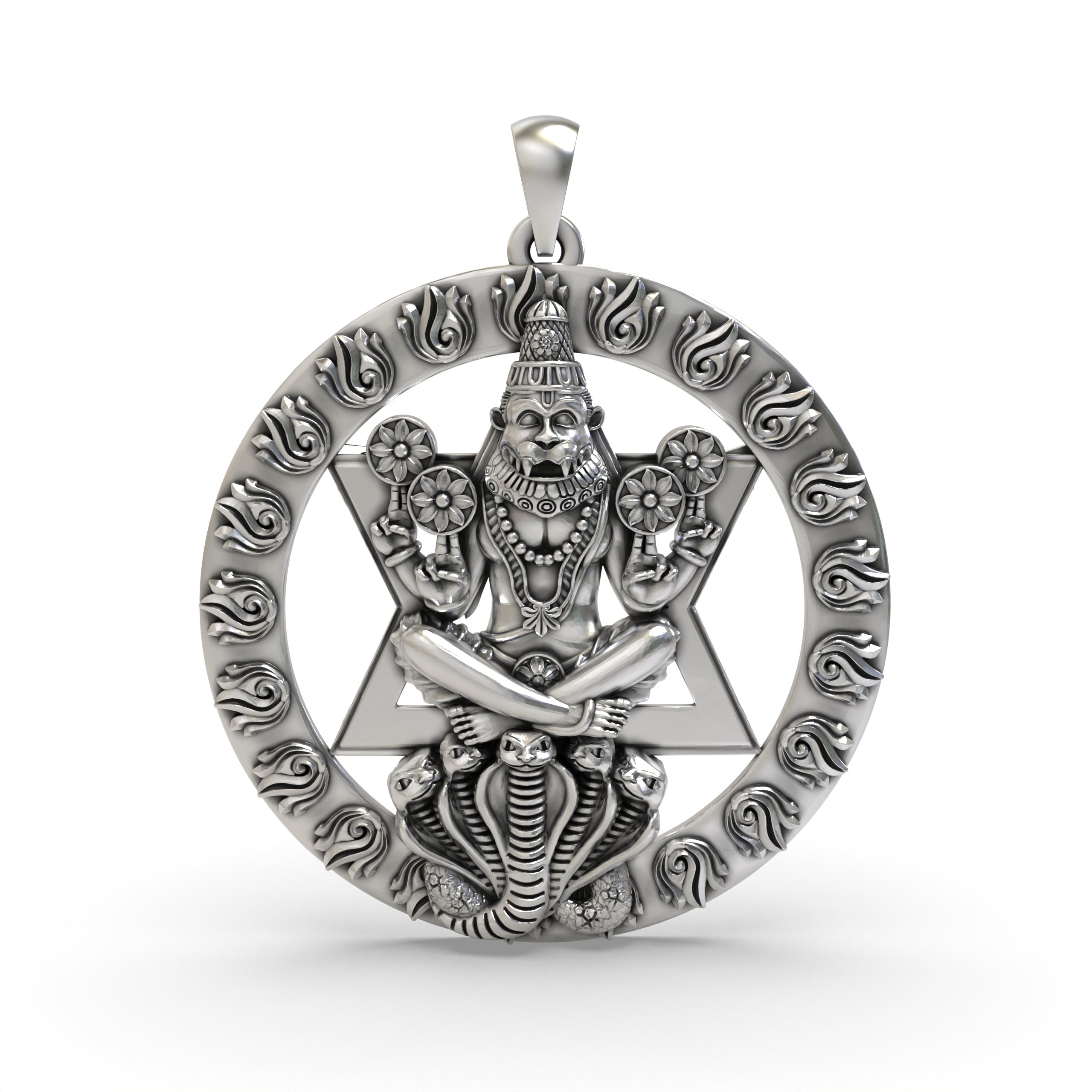 925 Silver Chakra Narasimha Pendant | Hindu God Vishnu Avatar Amulet | Spiritual Protection Jewelry