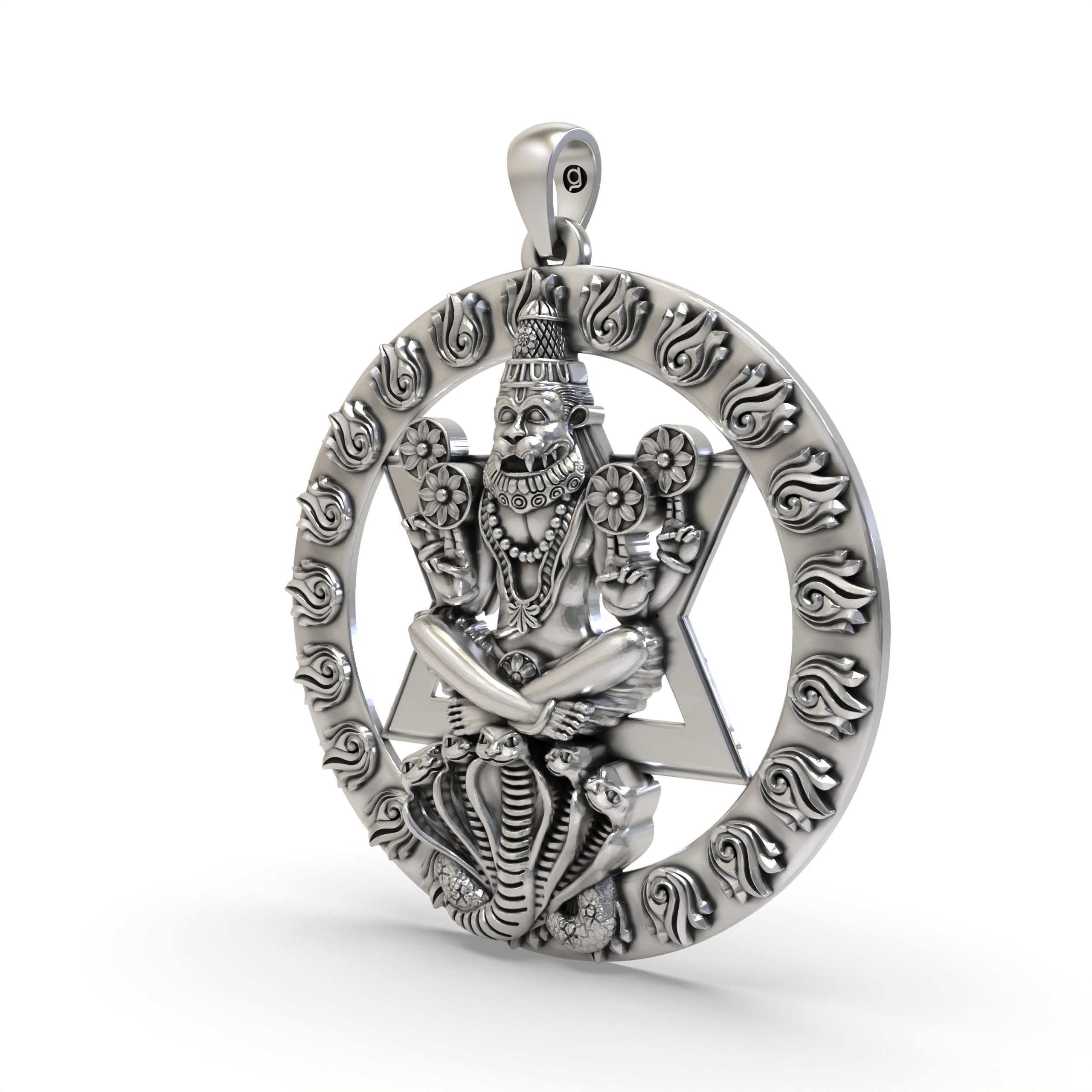 925 Silver Chakra Narasimha Pendant | Hindu God Vishnu Avatar Amulet | Spiritual Protection Jewelry