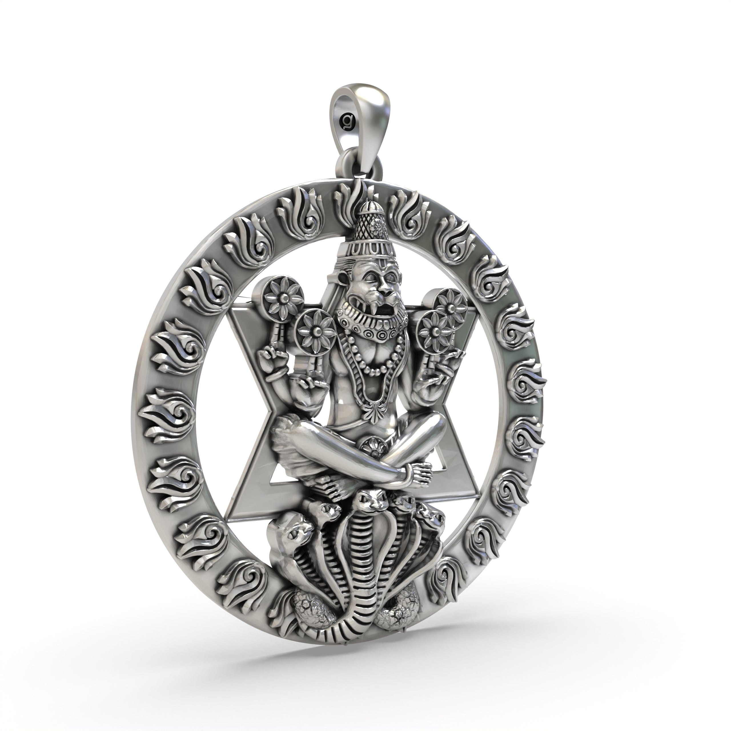 925 Silver Chakra Narasimha Pendant | Hindu God Vishnu Avatar Amulet | Spiritual Protection Jewelry