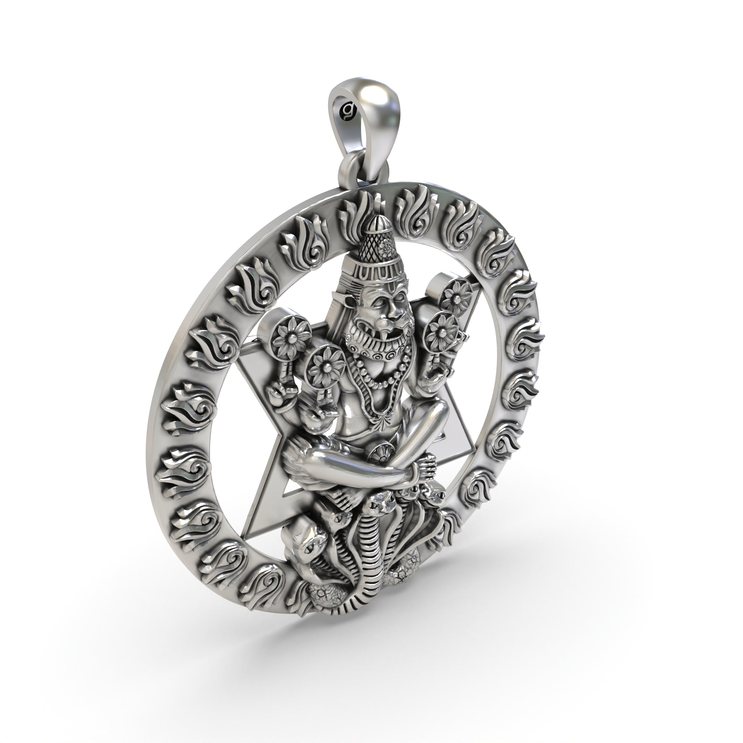 925 Silver Chakra Narasimha Pendant | Hindu God Vishnu Avatar Amulet | Spiritual Protection Jewelry